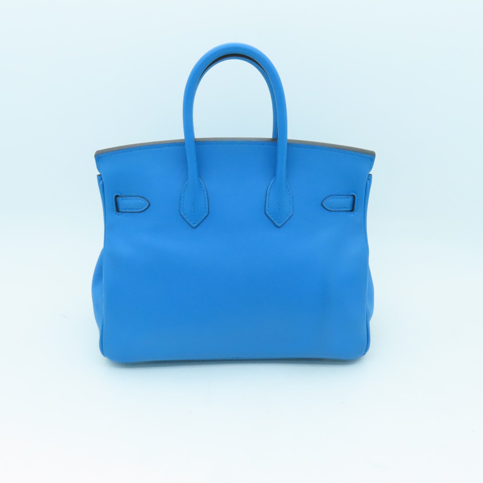 HERMES 【清倉大減價】Swift皮革Birkin 25銀扣手挽袋藍色