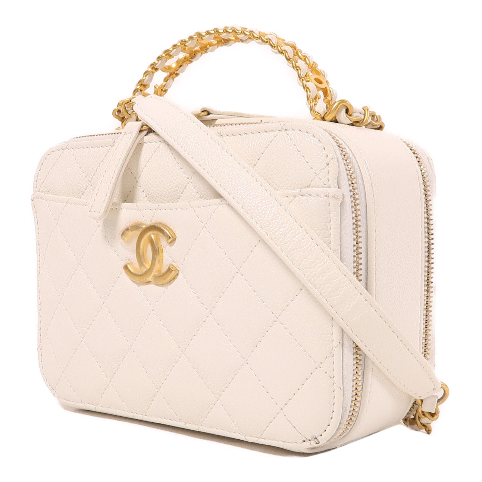 CHANEL 牛皮皮革2 Way Shoulder金扣手挽肩背兩用袋