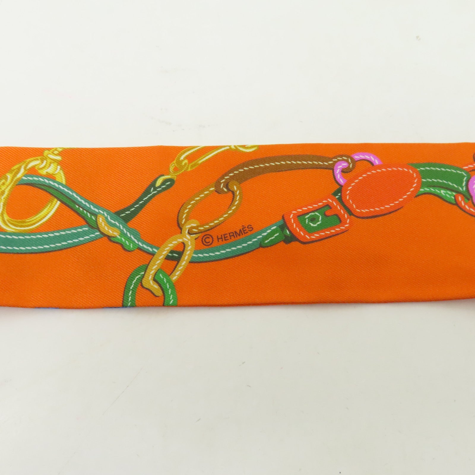 HERMES 【激減優惠】絲質Twilly絲巾橙色/粉紅色/藍色