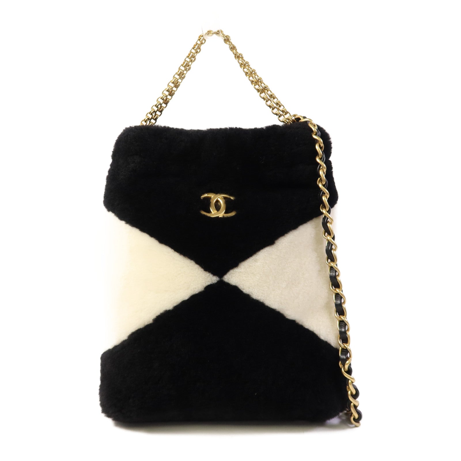 CHANEL Shearling Chain Shoulder金扣手挽肩背兩用袋