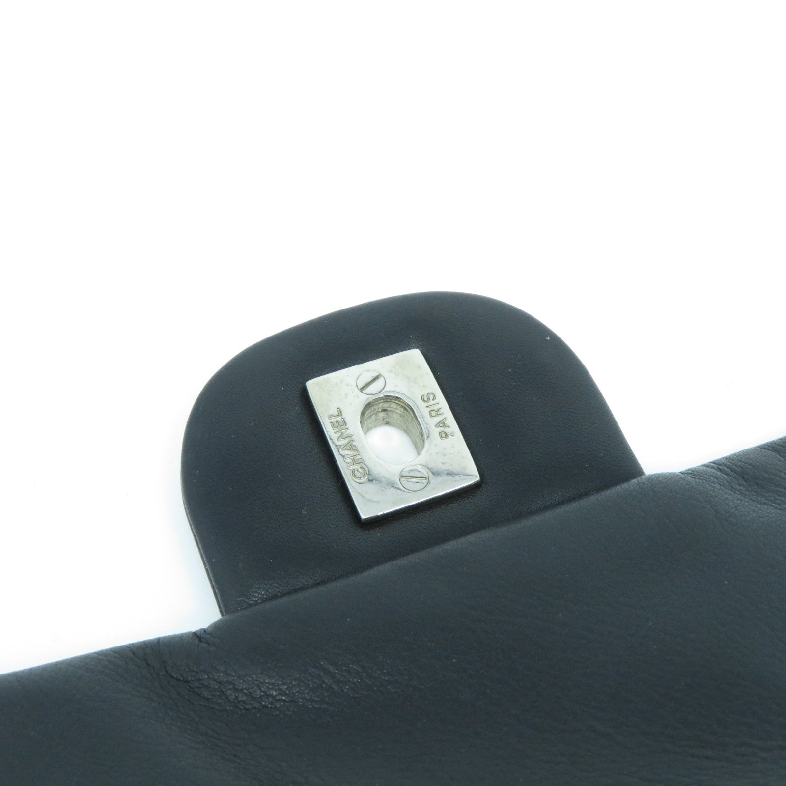 CHANEL 菱格牛皮皮革Chain Shoulder Bag銀扣鏈帶肩背袋黑色