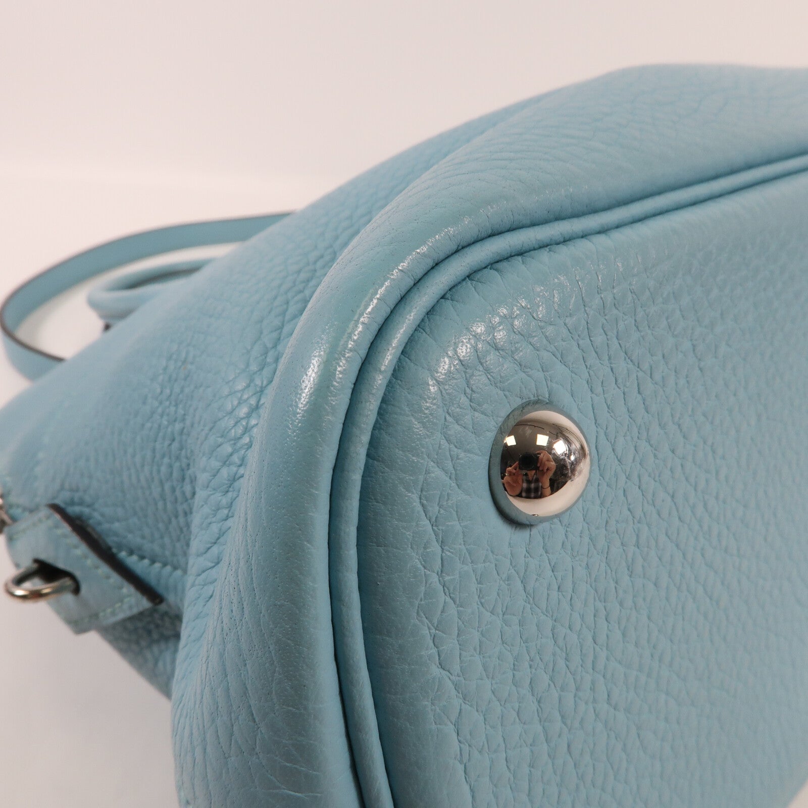 HERMES Clemence皮革Bolide 31銀扣手挽肩背兩用袋3P Bleu Atoll