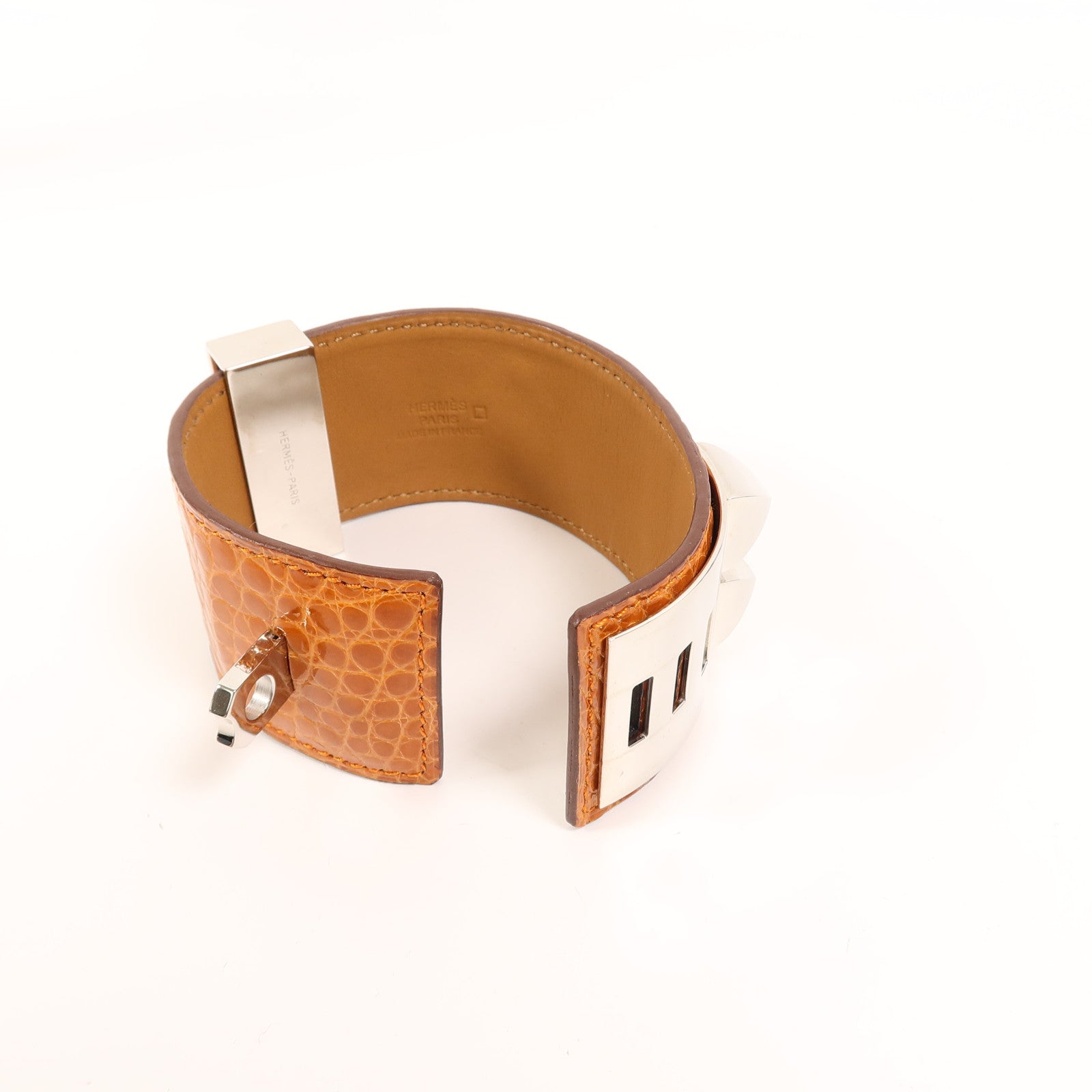 HERMES Alligator皮革Collier De Chien Bracelet手帶Orange