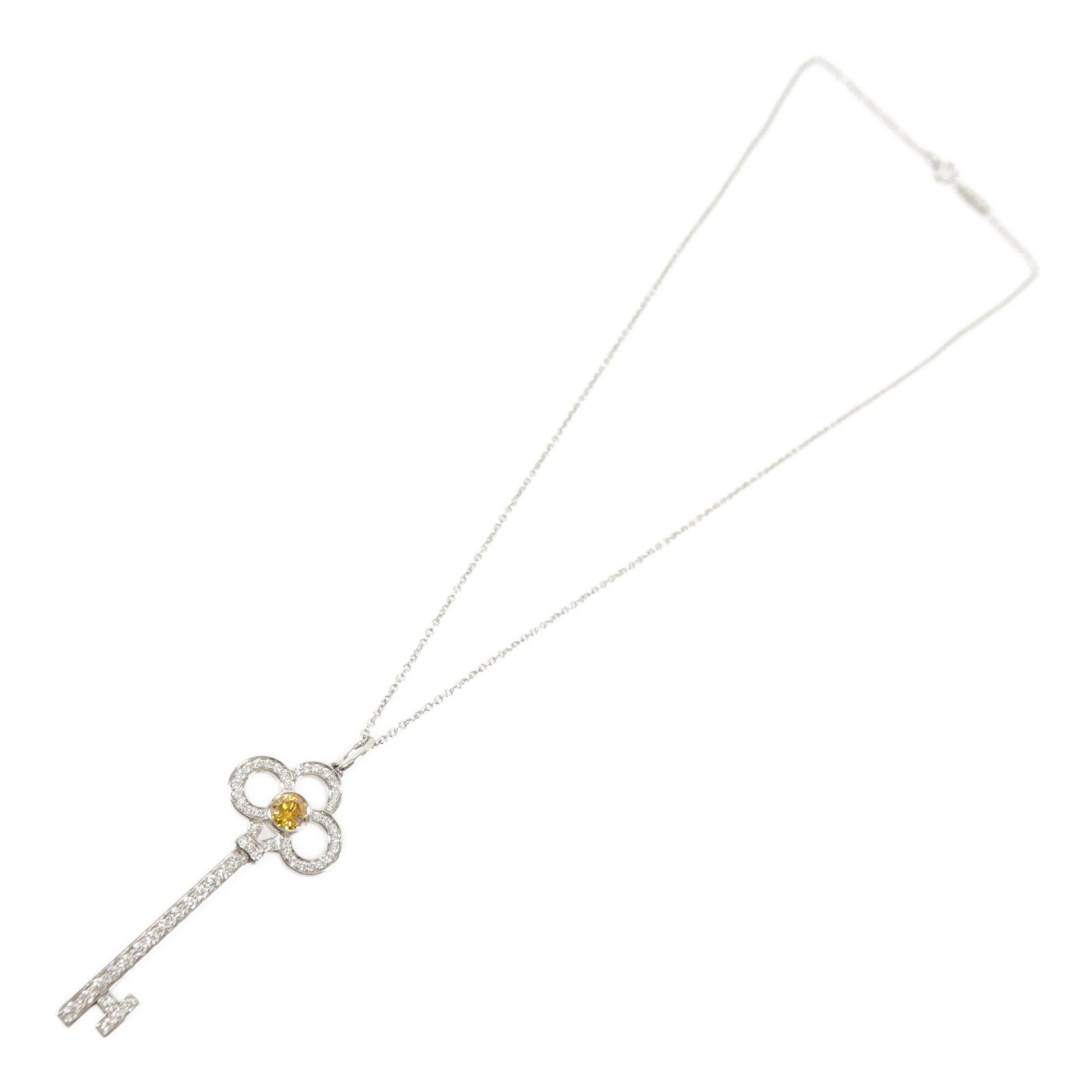 TIFFANY＆CO PT950鉑金Tiffany Crown Key Pendant鑽石項鍊