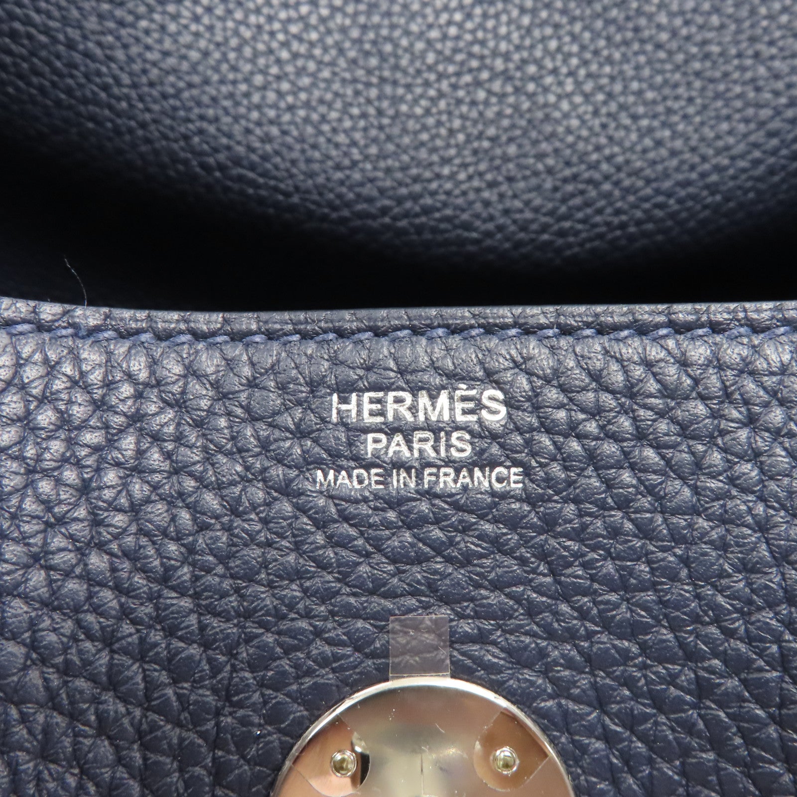 HERMES Clemence皮革Lindy 30銀扣手挽肩背兩用袋Bleu Nuit/深藍色
