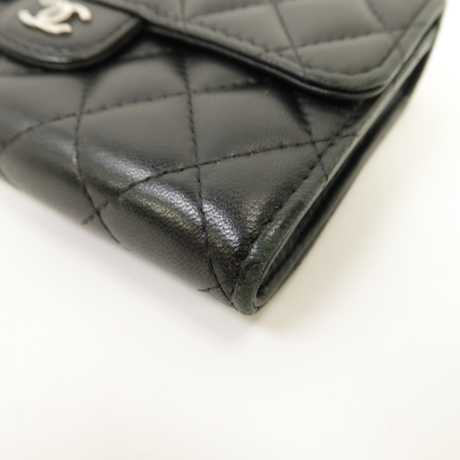 CHANEL 菱格羊皮皮革Wallet銀扣錢包黑色