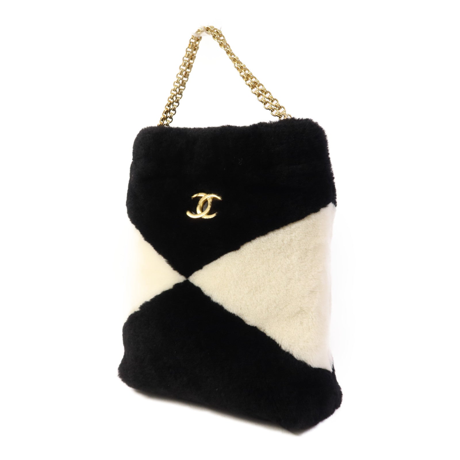 CHANEL Shearling Chain Shoulder金扣手挽肩背兩用袋