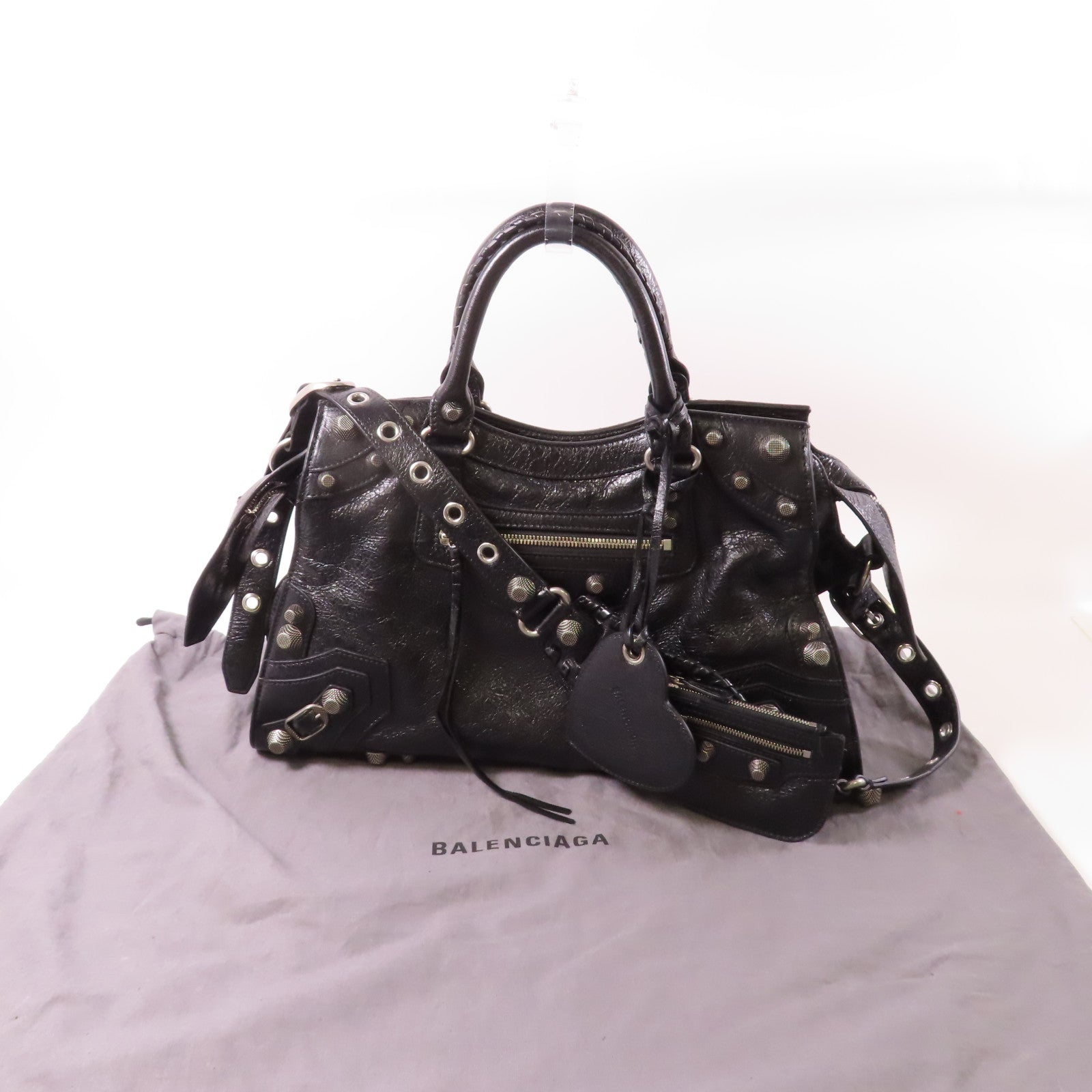 BALENCIAGA 牛皮皮革City銀扣手挽肩背兩用袋黑色