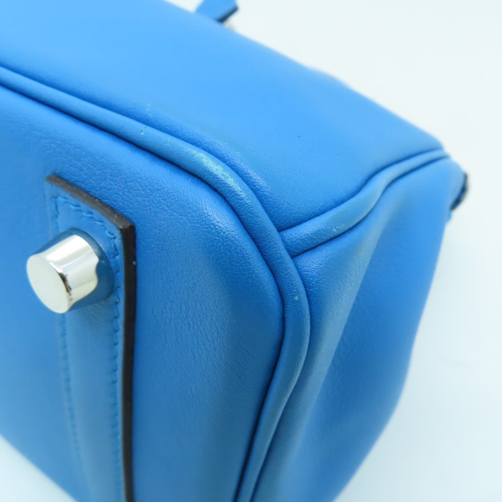 HERMES 【清倉大減價】Swift皮革Birkin 25銀扣手挽袋藍色