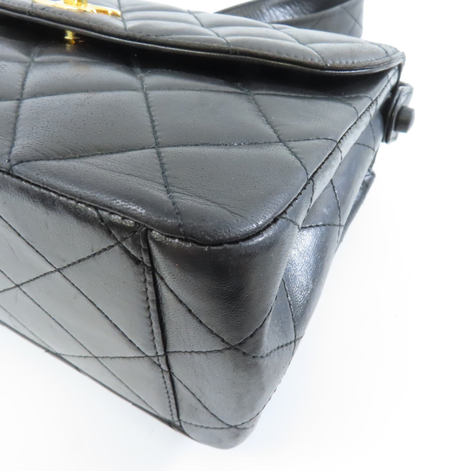 CHANEL 菱格羊皮皮革Vintage Shoulder Bag金扣肩背袋黑色