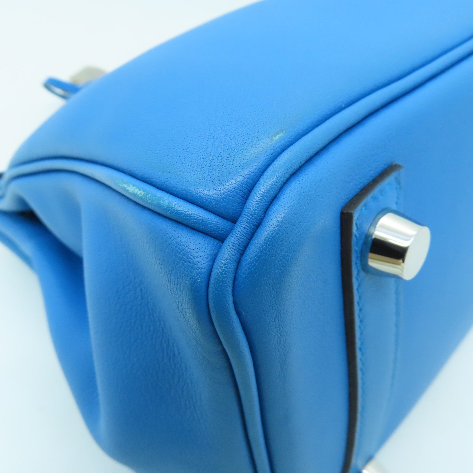 HERMES 【清倉大減價】Swift皮革Birkin 25銀扣手挽袋藍色