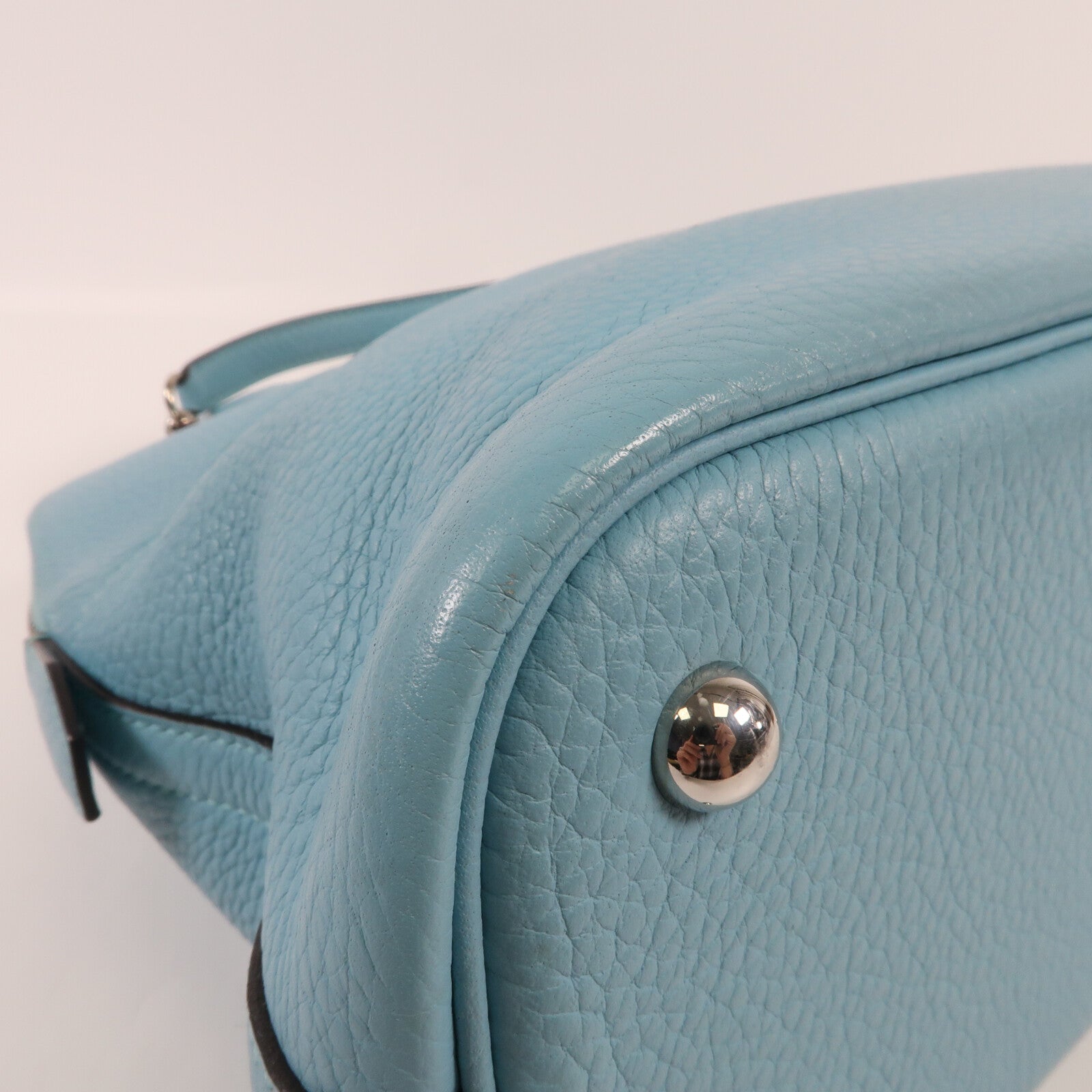 HERMES Clemence皮革Bolide 31銀扣手挽肩背兩用袋3P Bleu Atoll