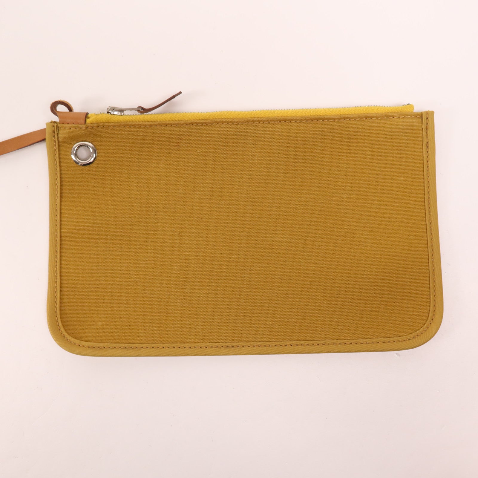 HERMES 帆布/皮革Herbag PM銀扣手挽肩背兩用袋Jaune Ambre