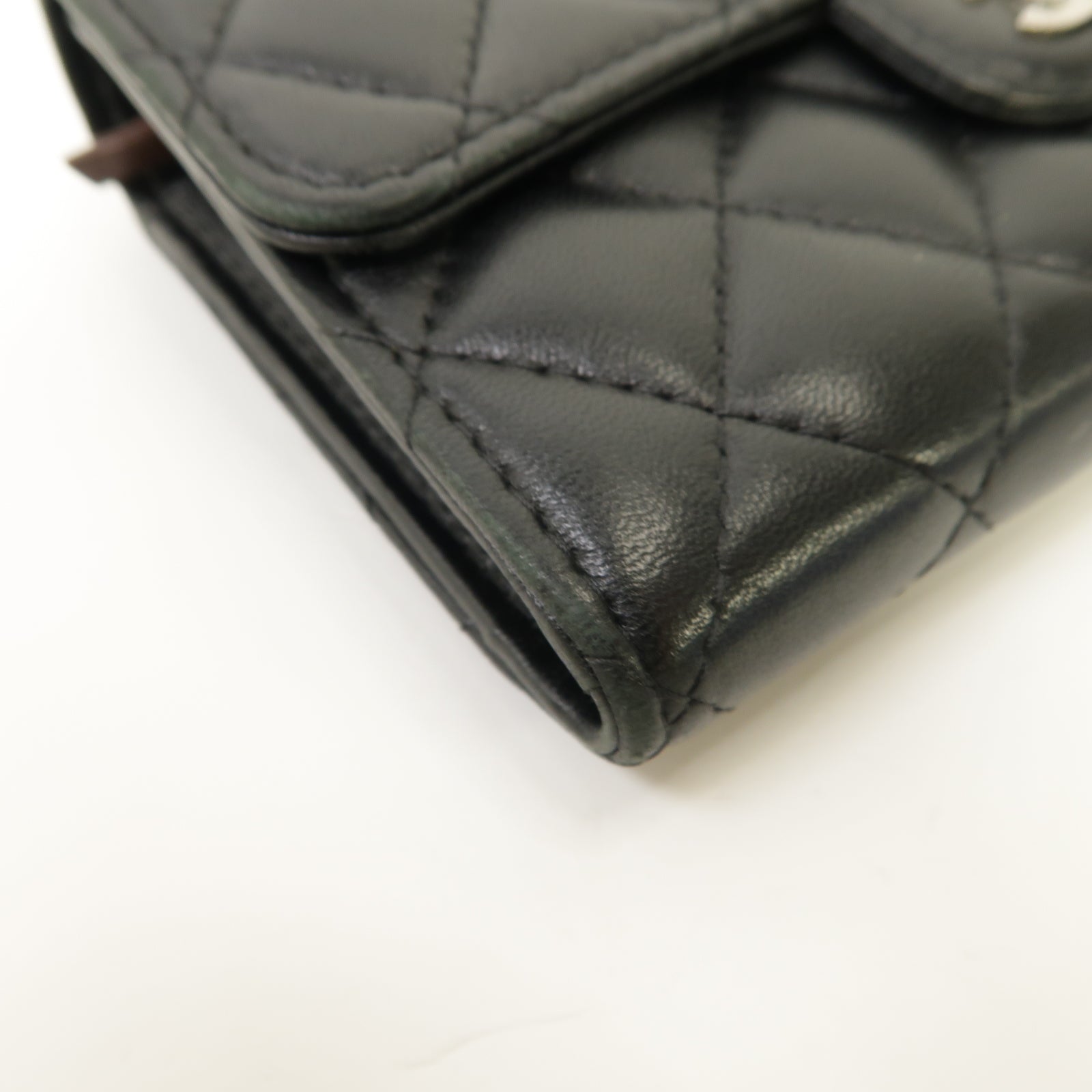 CHANEL 菱格羊皮皮革Wallet銀扣錢包黑色