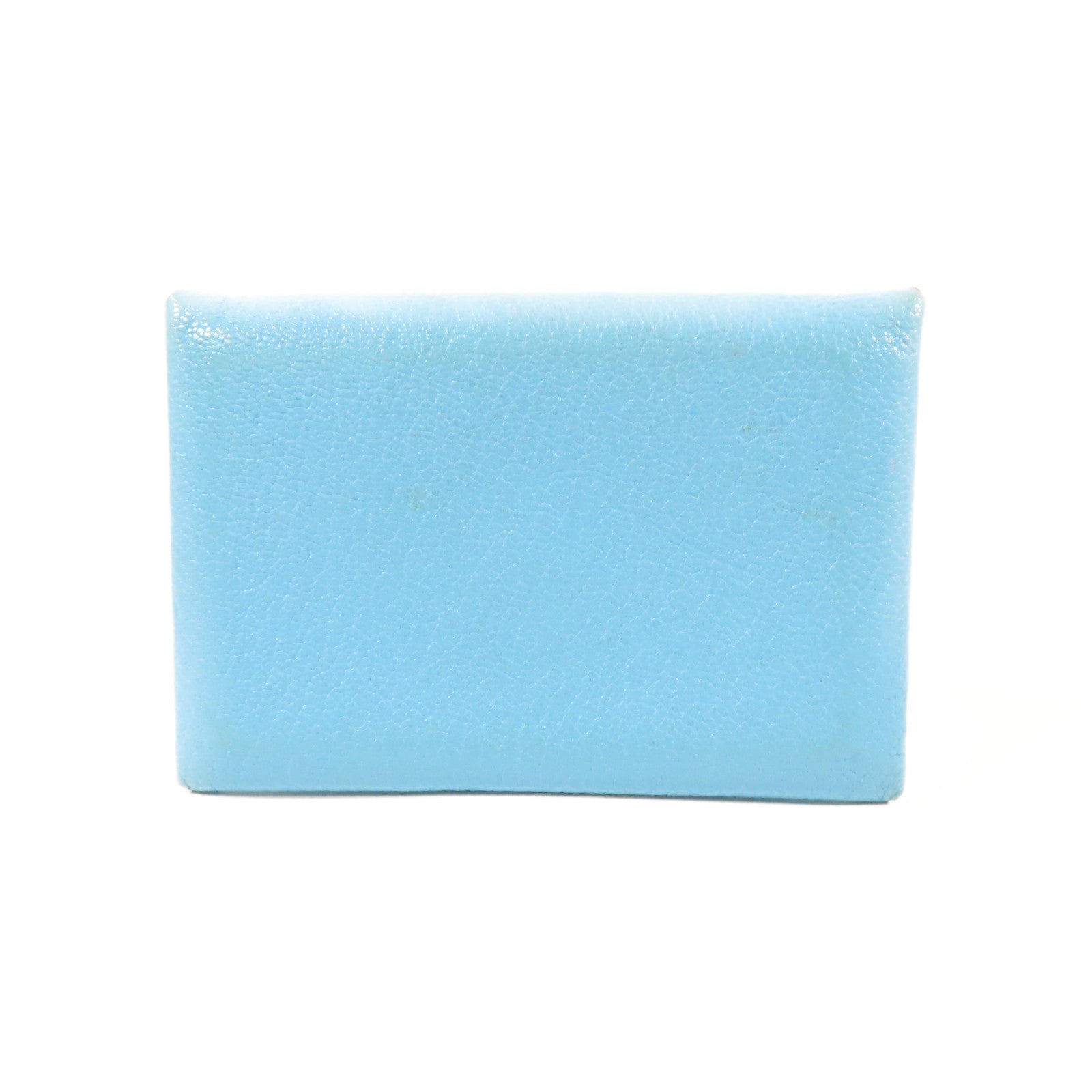 HERMES Chevre皮革Calvi銀扣卡片套Bleu du Nord