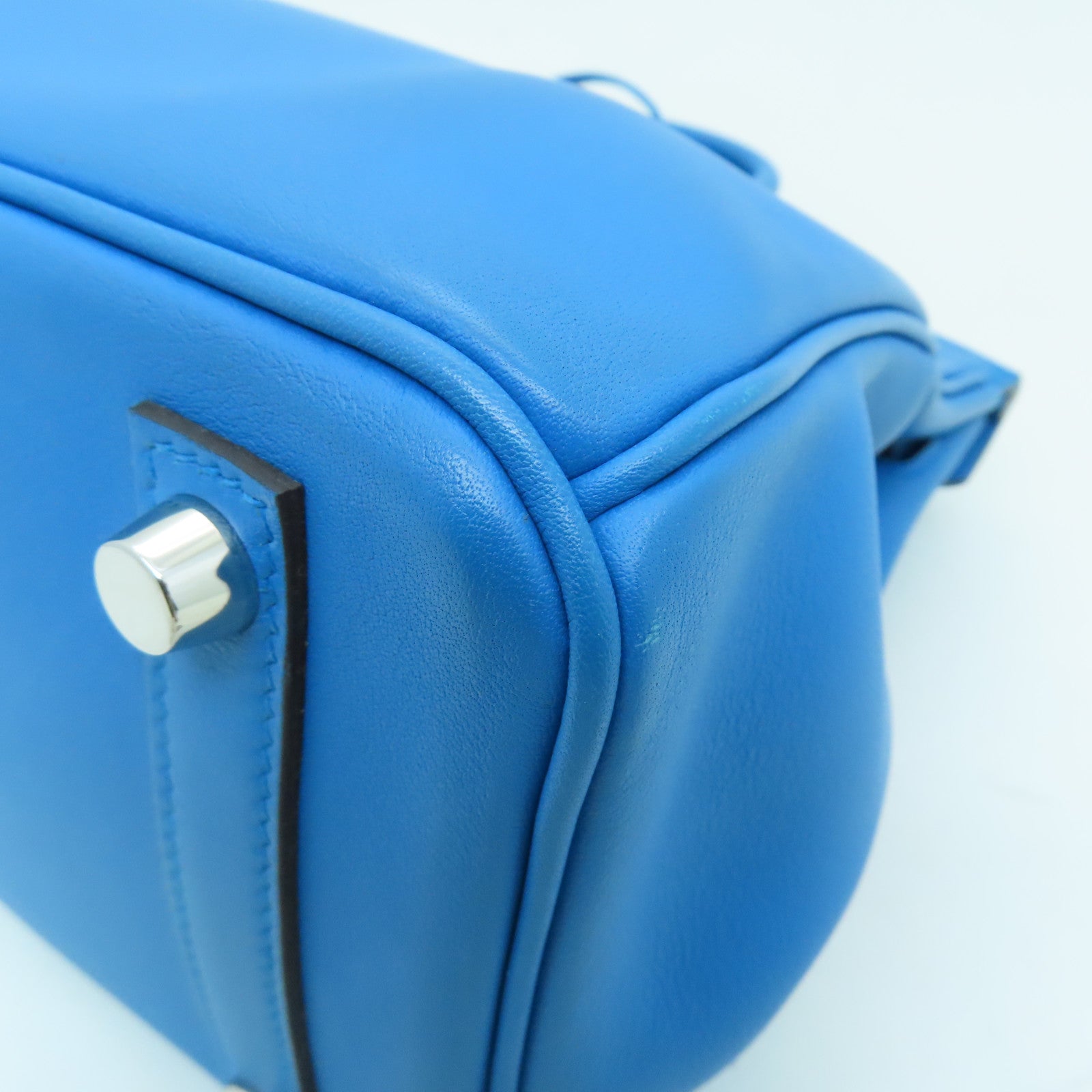 HERMES 【清倉大減價】Swift皮革Birkin 25銀扣手挽袋藍色
