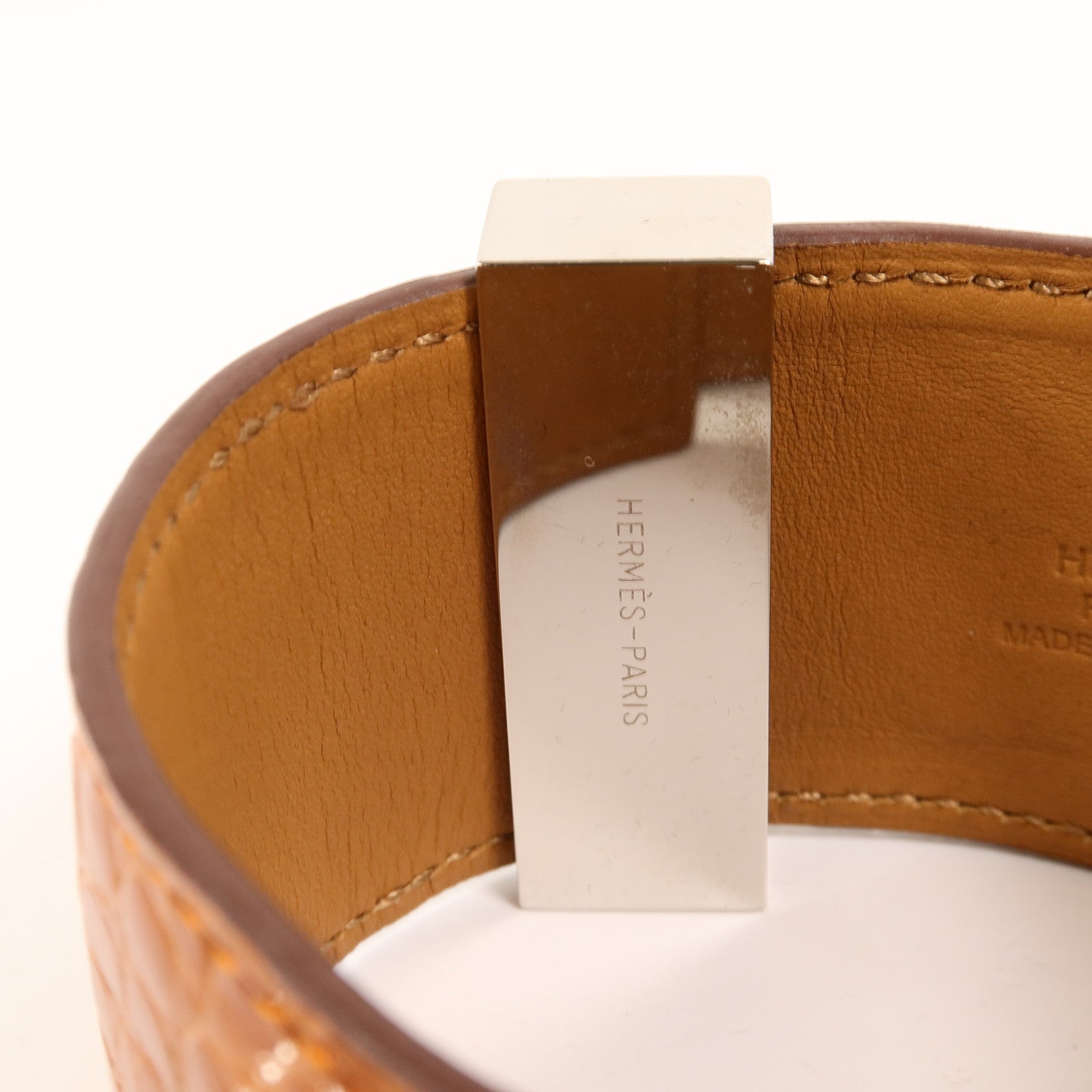 HERMES Alligator皮革Collier De Chien Bracelet手帶Orange