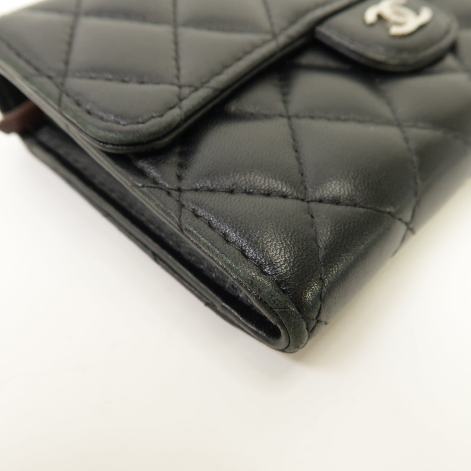 CHANEL 菱格羊皮皮革Wallet銀扣錢包黑色