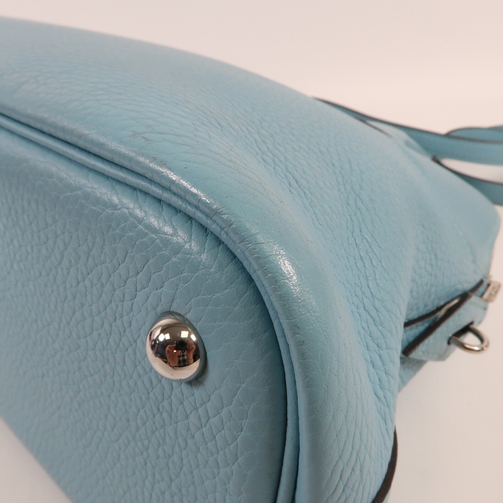 HERMES Clemence皮革Bolide 31銀扣手挽肩背兩用袋3P Bleu Atoll