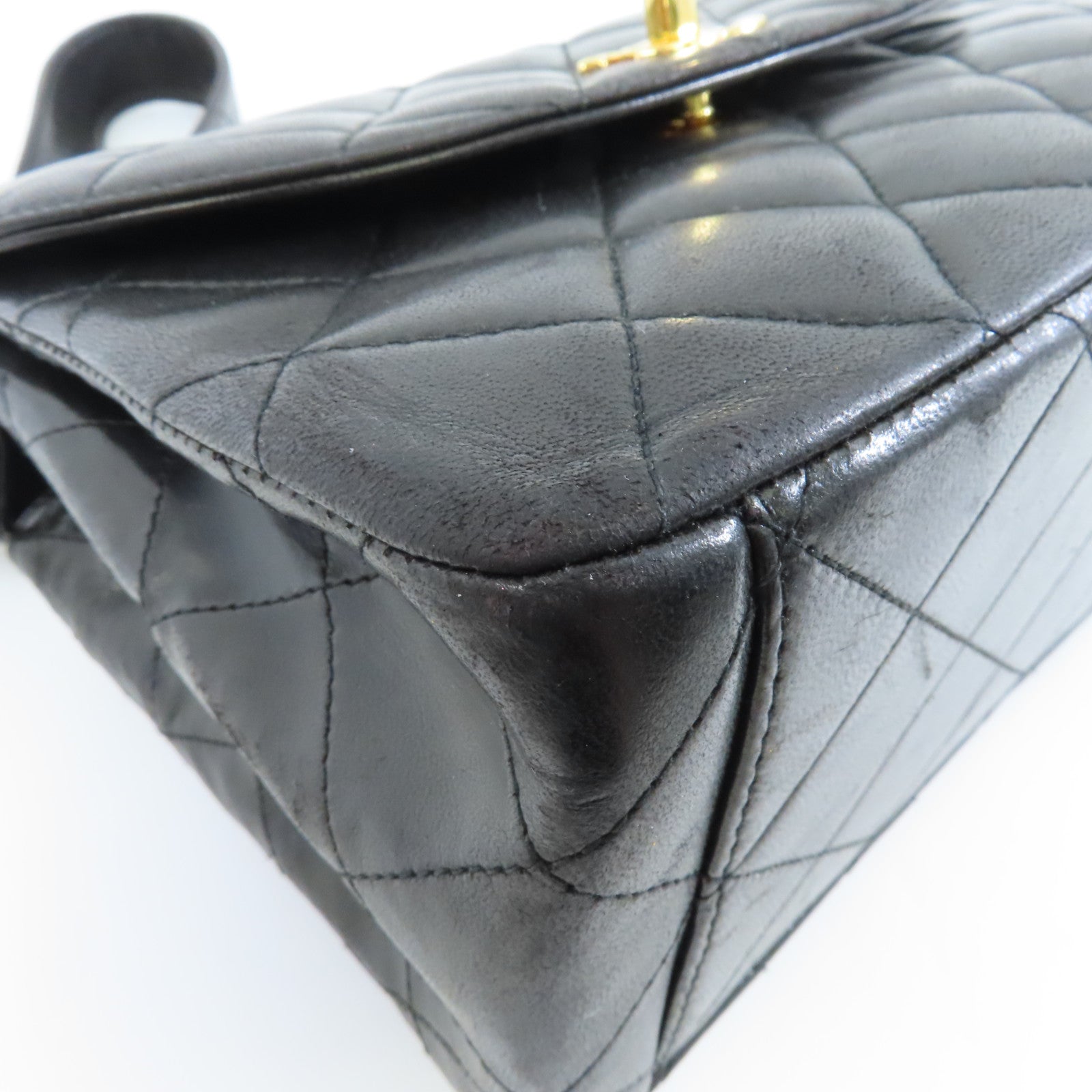 CHANEL 菱格羊皮皮革Vintage Shoulder Bag金扣肩背袋黑色