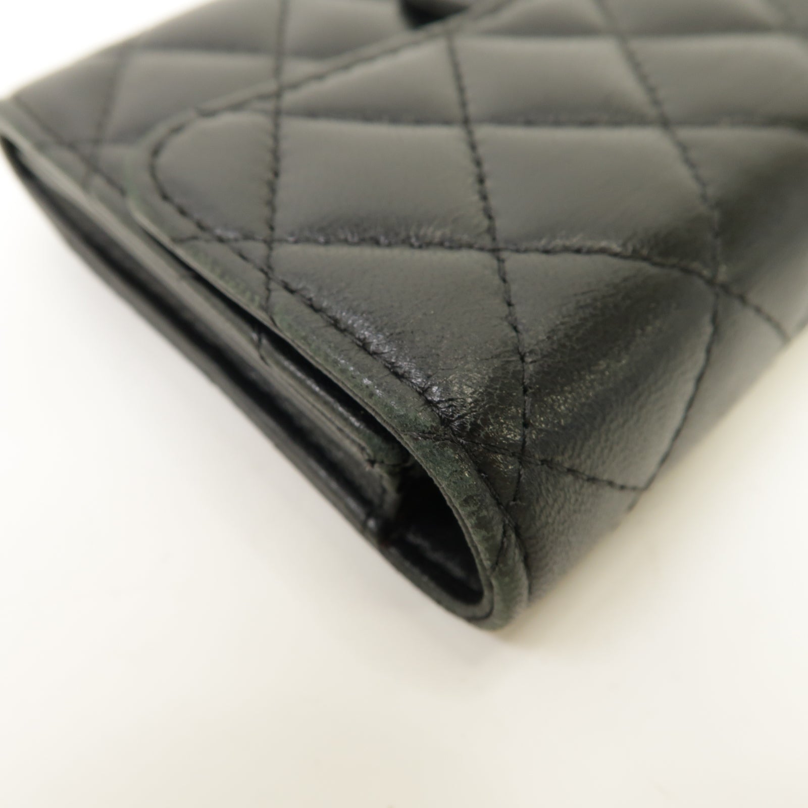 CHANEL 菱格羊皮皮革Wallet銀扣錢包黑色