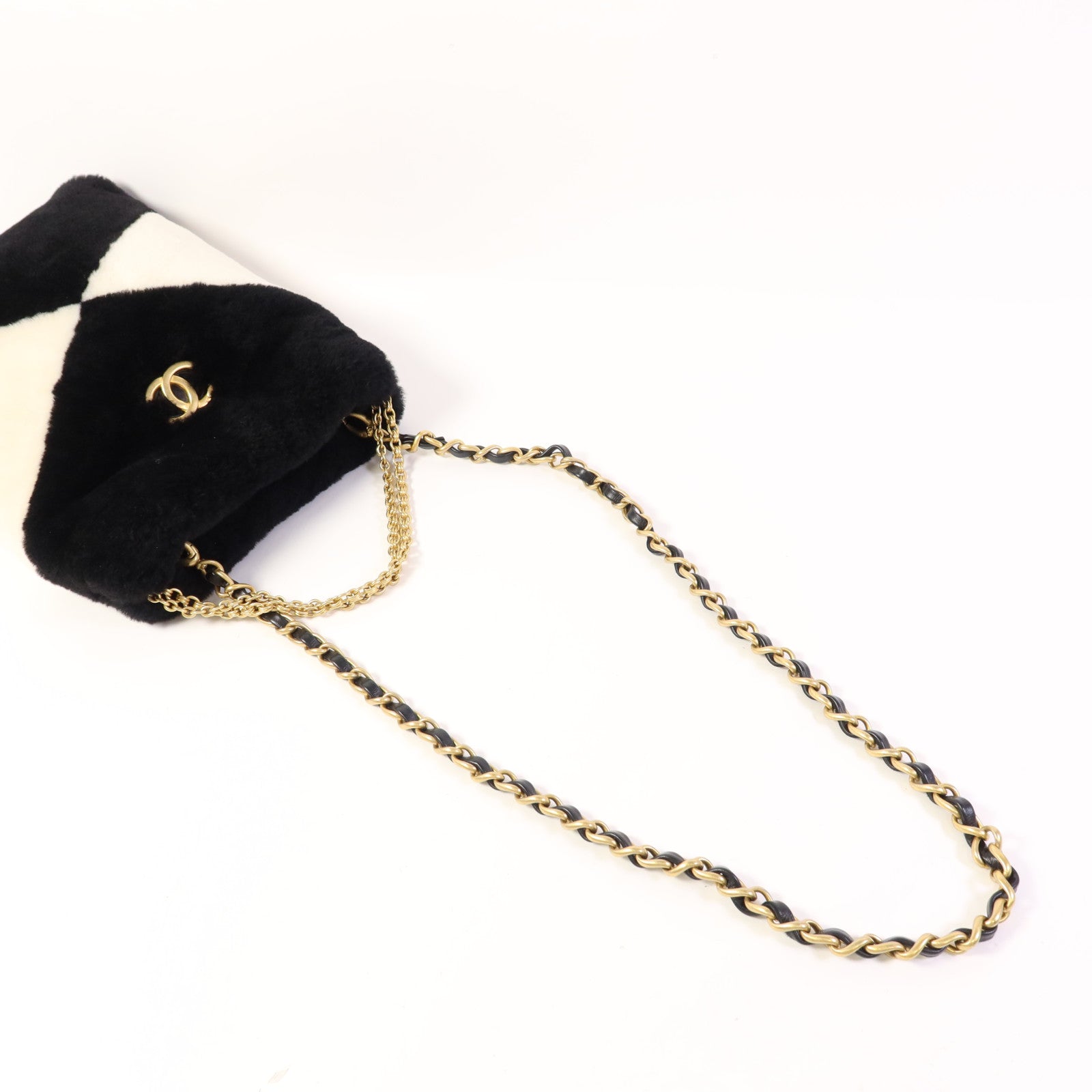 CHANEL Shearling Chain Shoulder金扣手挽肩背兩用袋