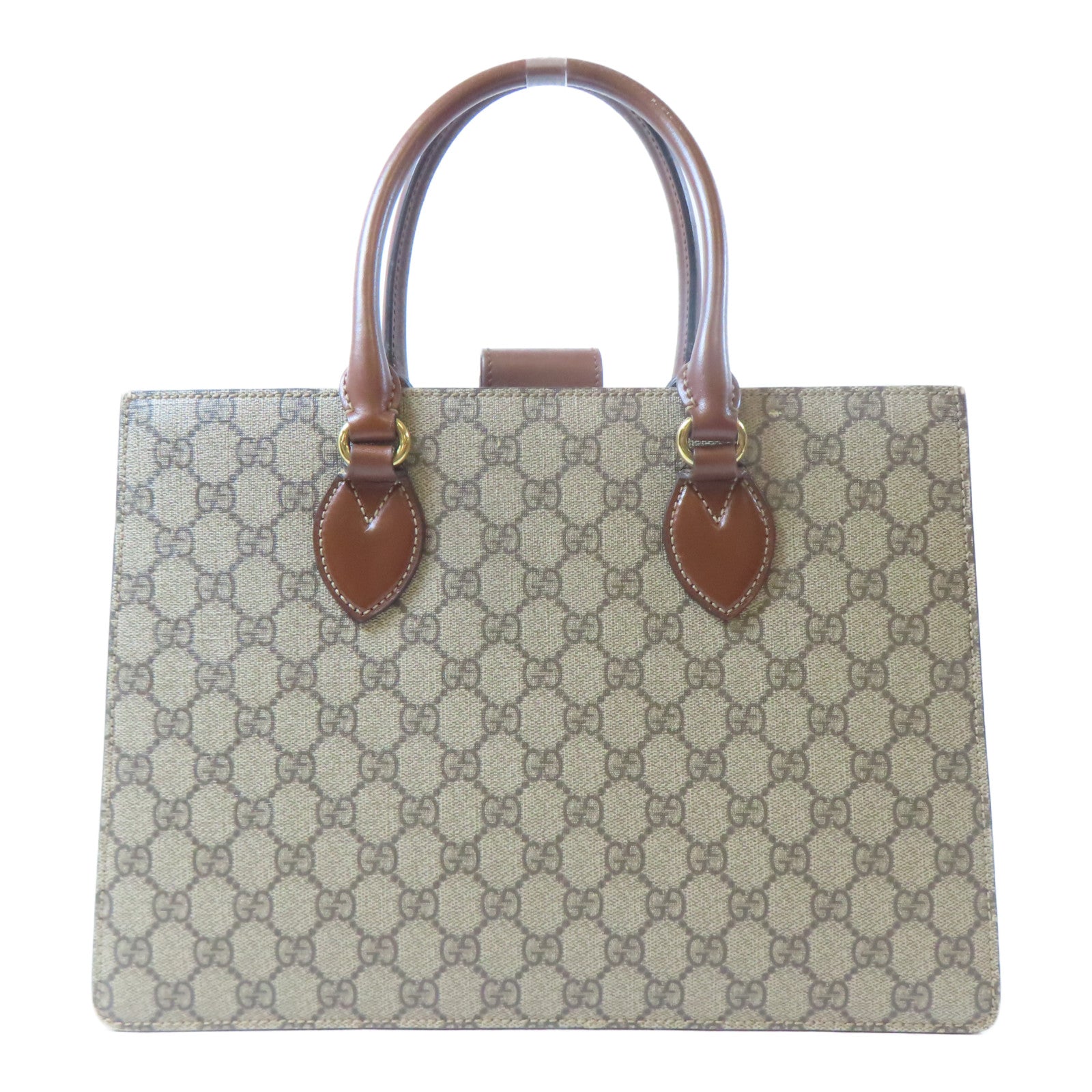 GUCCI 【激減優惠】塗層帆布GG Supreme Handbag金扣手挽肩背兩用袋啡色