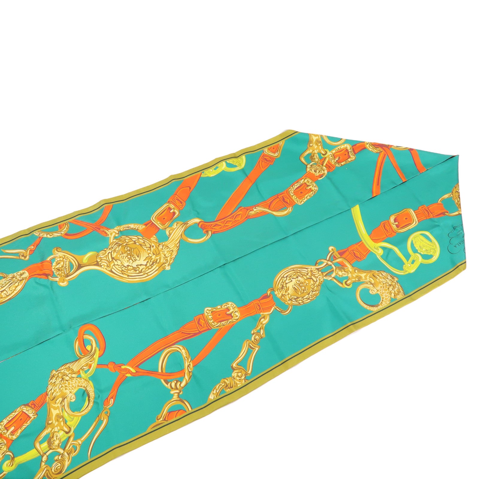 HERMES Maxi Twilly Scarf Silk Green Orange