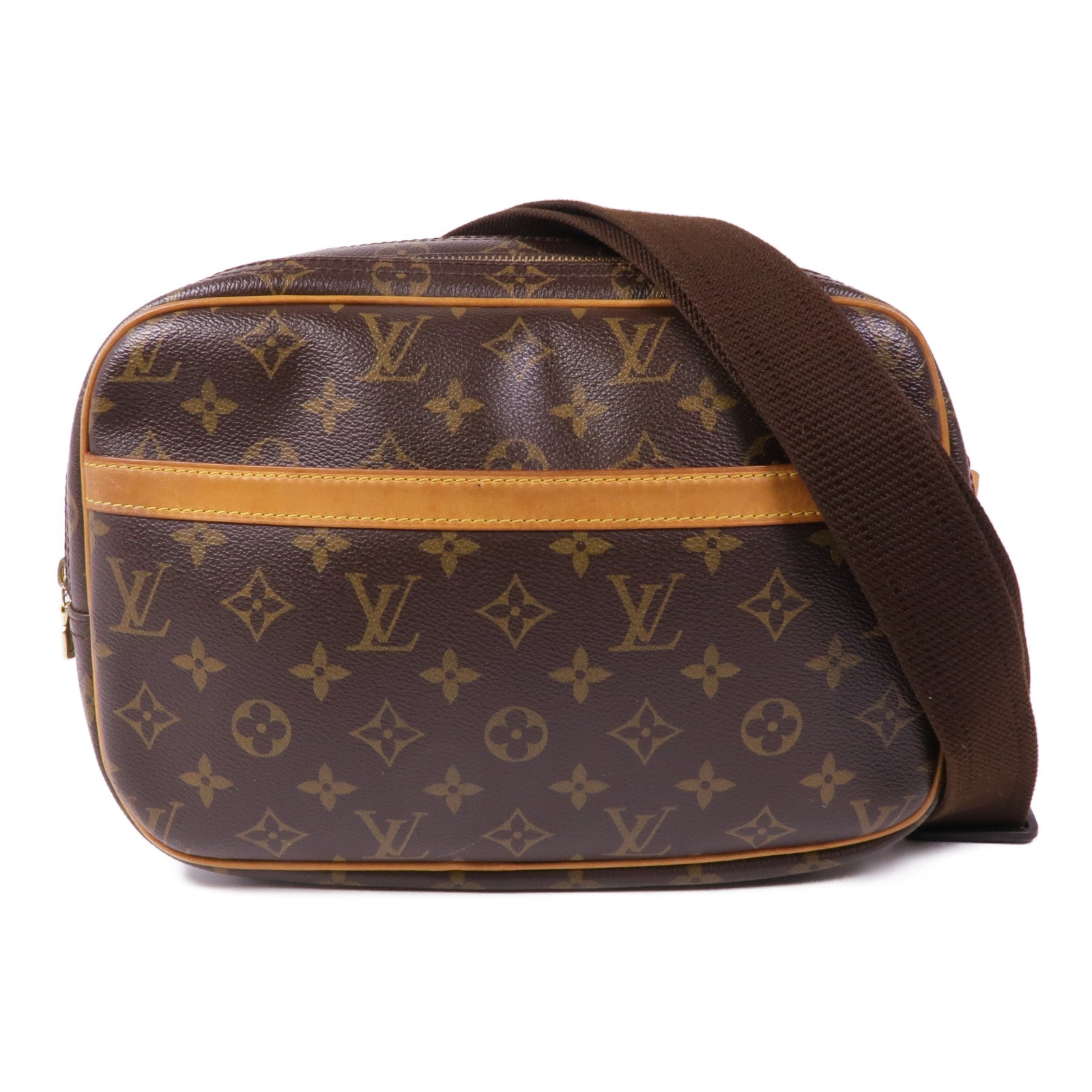 LOUIS VUITTON Monogram Reporter PM金扣肩背袋棕色