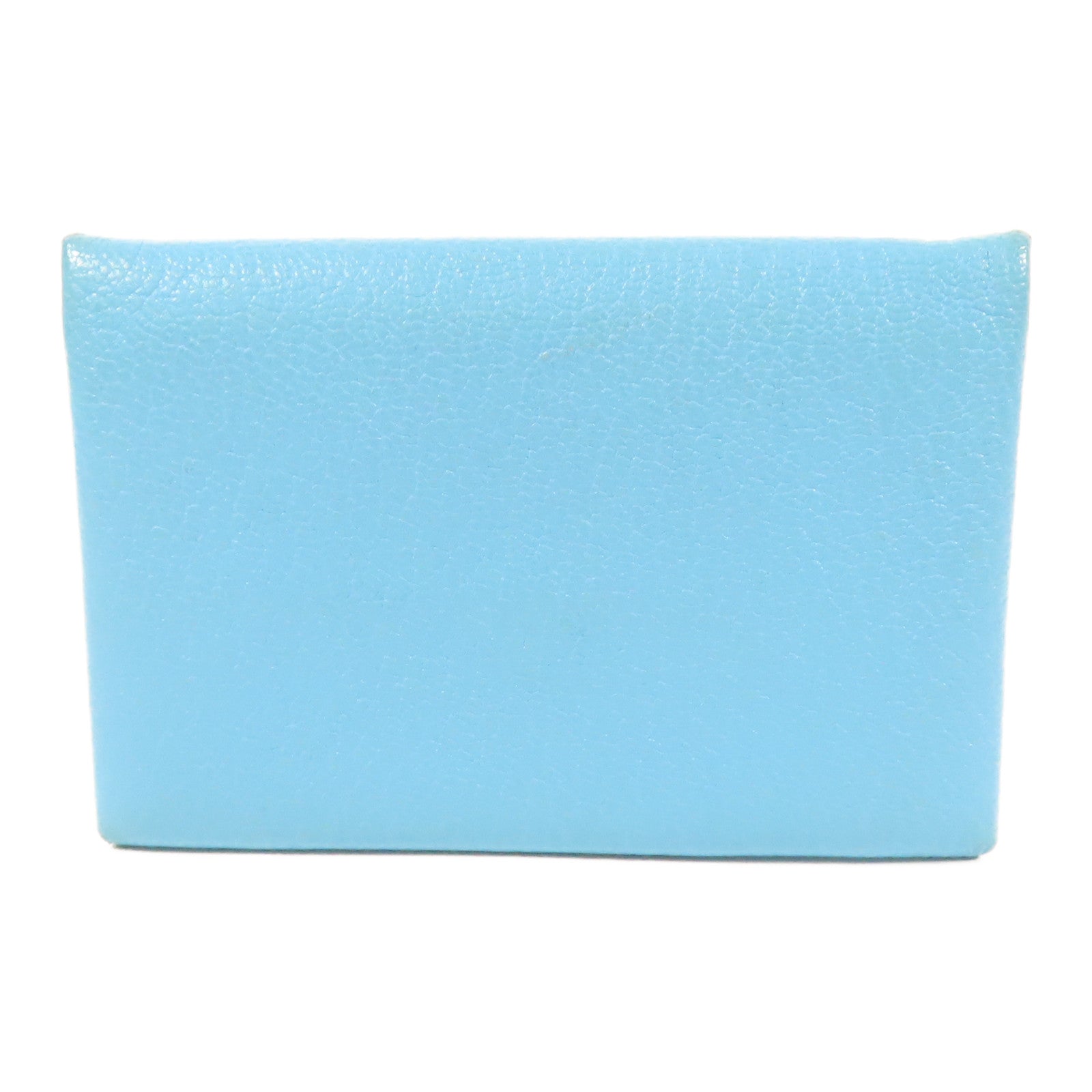 HERMES Chevre皮革Calvi銀扣卡片套Bleu du Nord