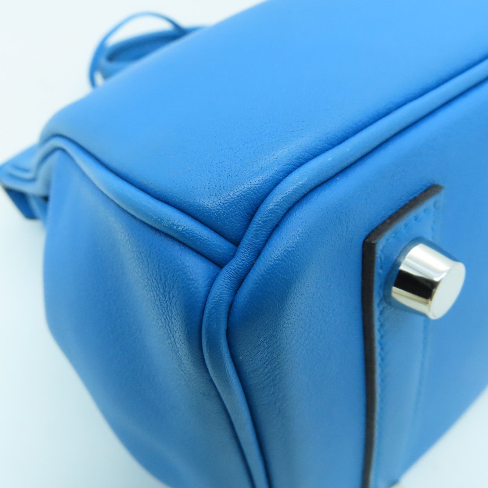 HERMES 【清倉大減價】Swift皮革Birkin 25銀扣手挽袋藍色