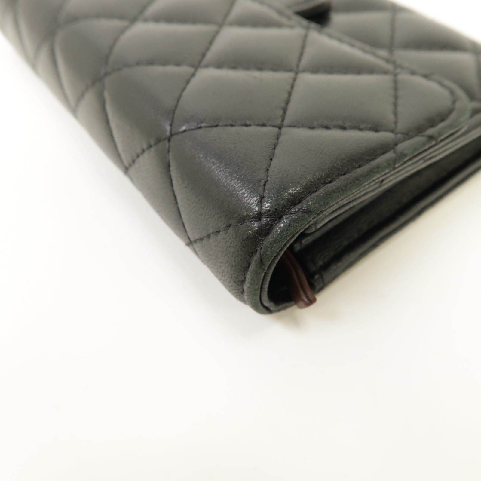 CHANEL 菱格羊皮皮革Wallet銀扣錢包黑色