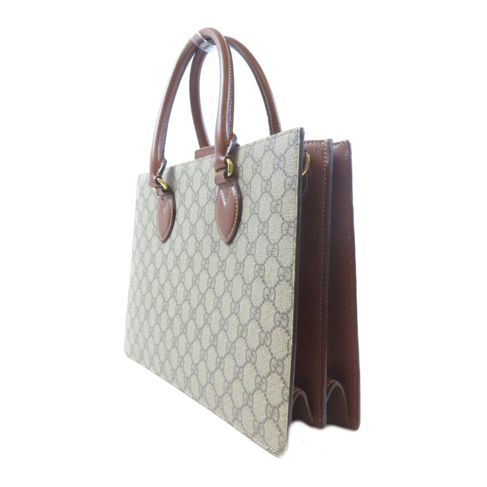 GUCCI 【激減優惠】塗層帆布GG Supreme Handbag金扣手挽肩背兩用袋啡色
