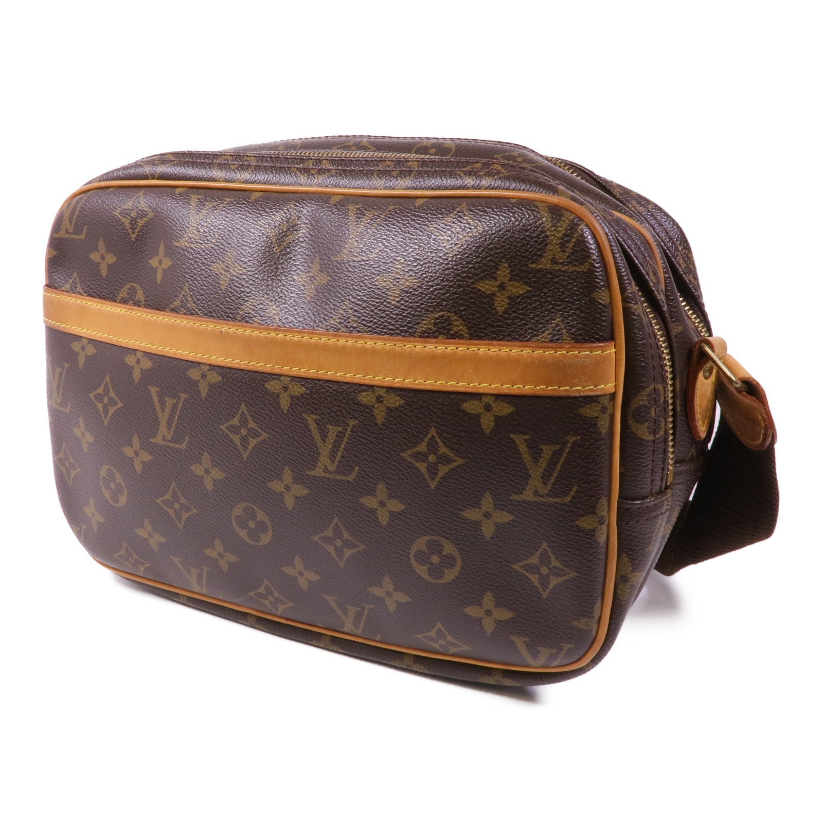 LOUIS VUITTON Monogram Reporter PM金扣肩背袋棕色