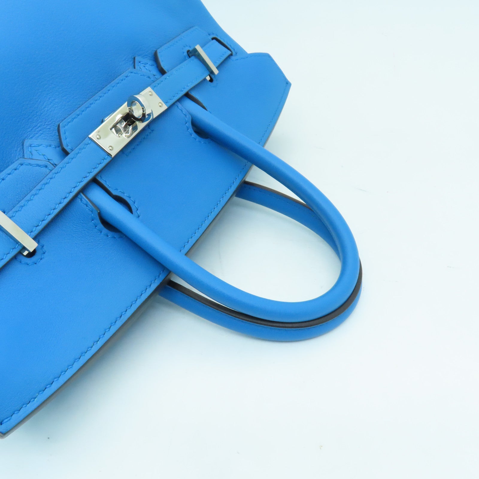 HERMES 【清倉大減價】Swift皮革Birkin 25銀扣手挽袋藍色