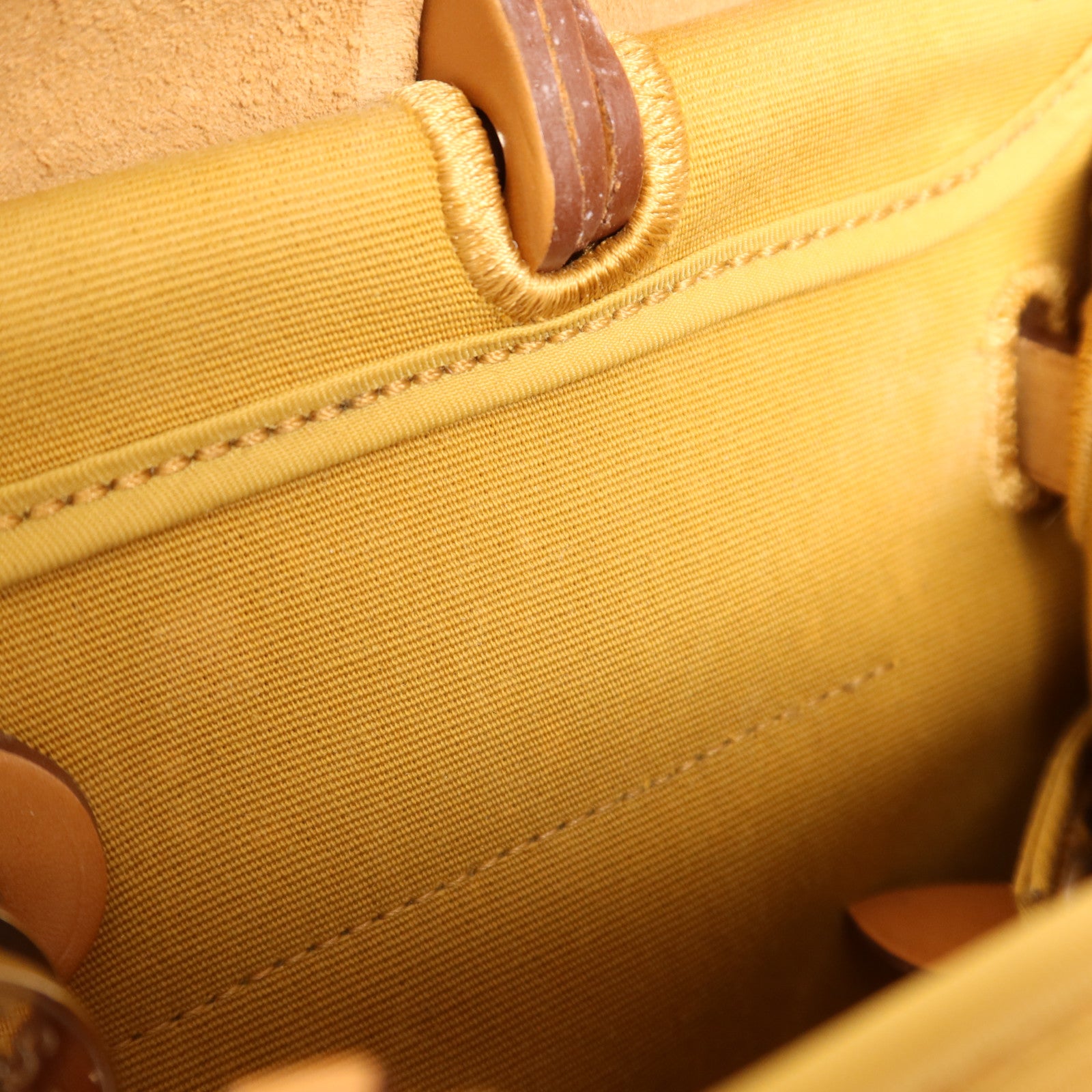 HERMES 帆布/皮革Herbag PM銀扣手挽肩背兩用袋Jaune Ambre