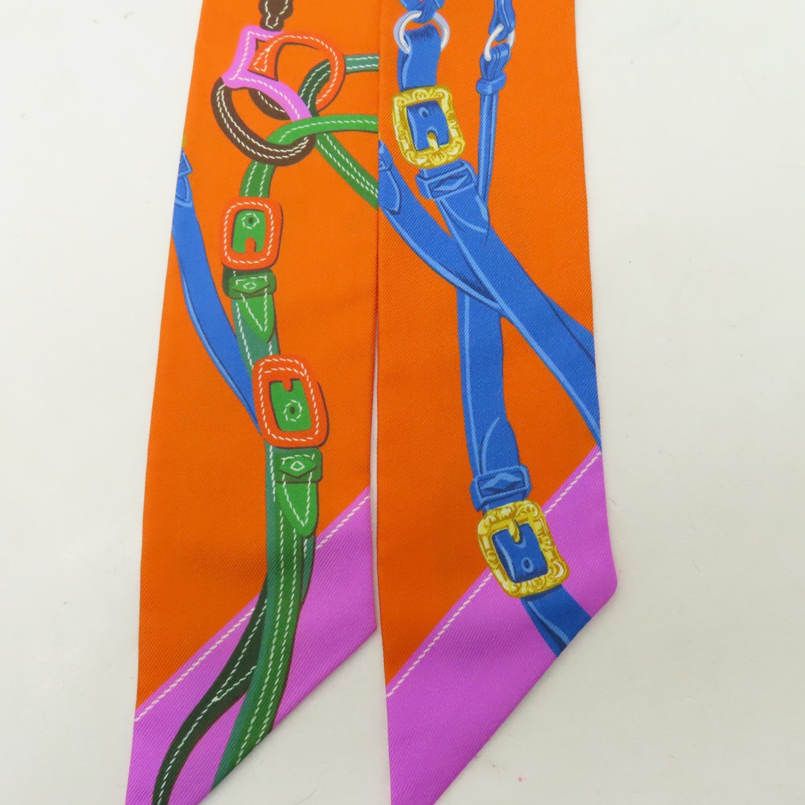 HERMES 【激減優惠】絲質Twilly絲巾橙色/粉紅色/藍色
