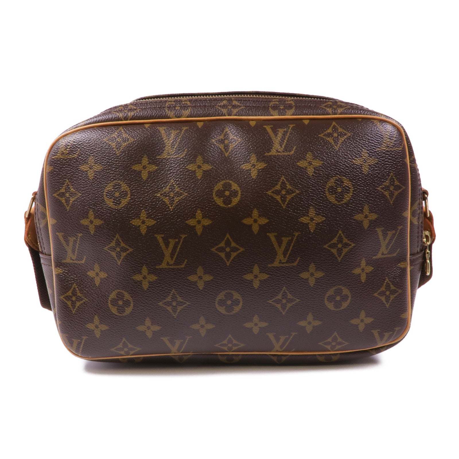 LOUIS VUITTON Monogram Reporter PM金扣肩背袋棕色