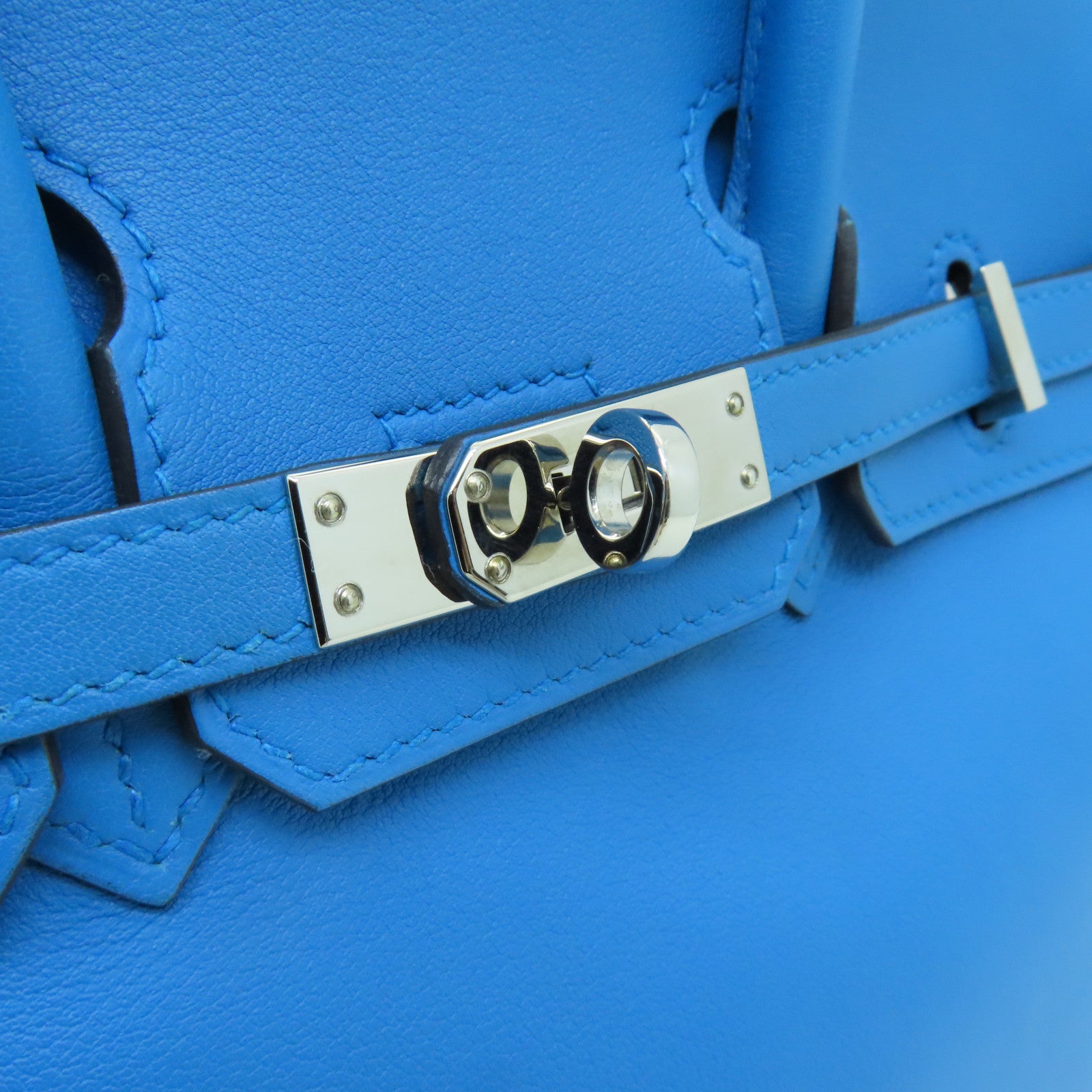 HERMES 【清倉大減價】Swift皮革Birkin 25銀扣手挽袋藍色