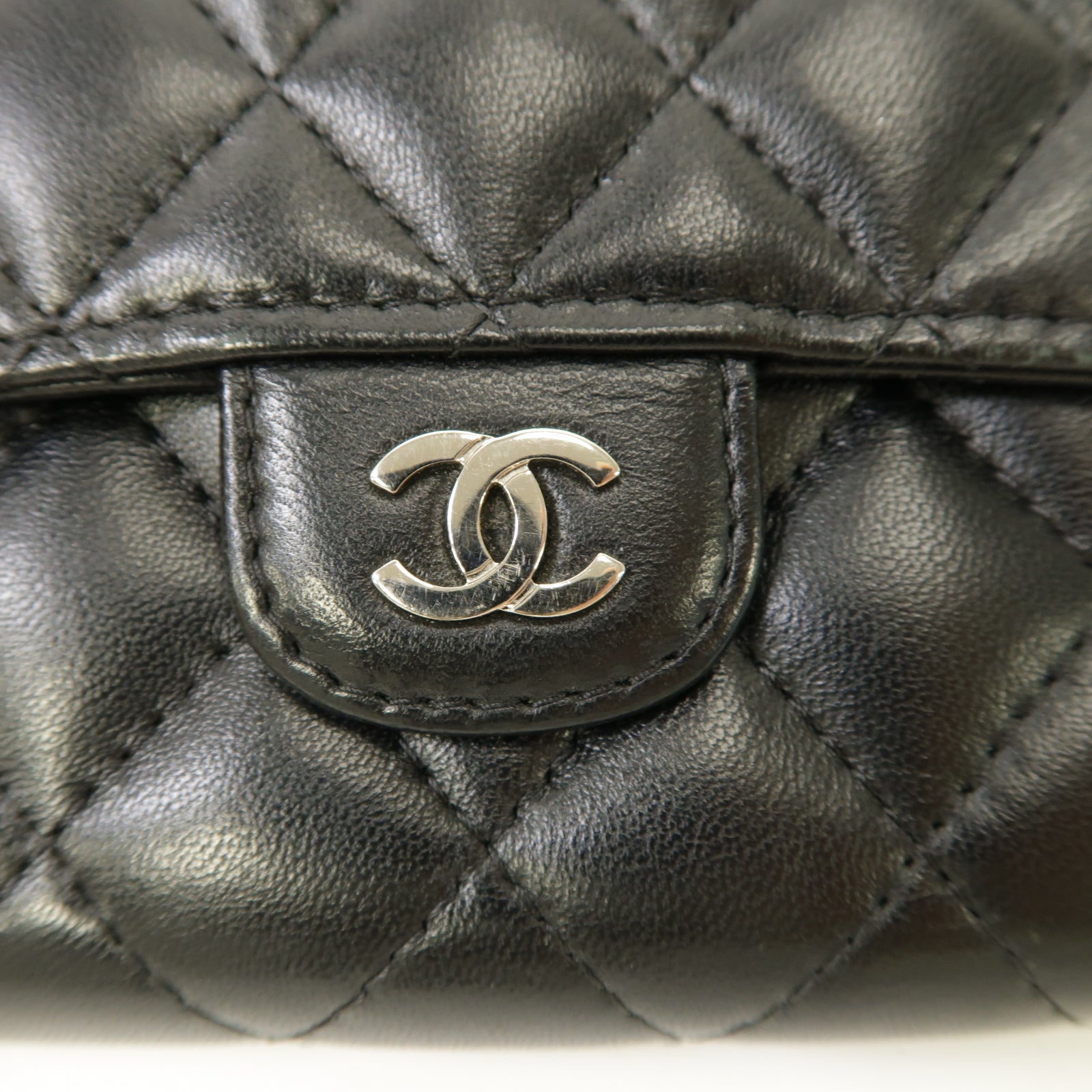 CHANEL 菱格羊皮皮革Wallet銀扣錢包黑色