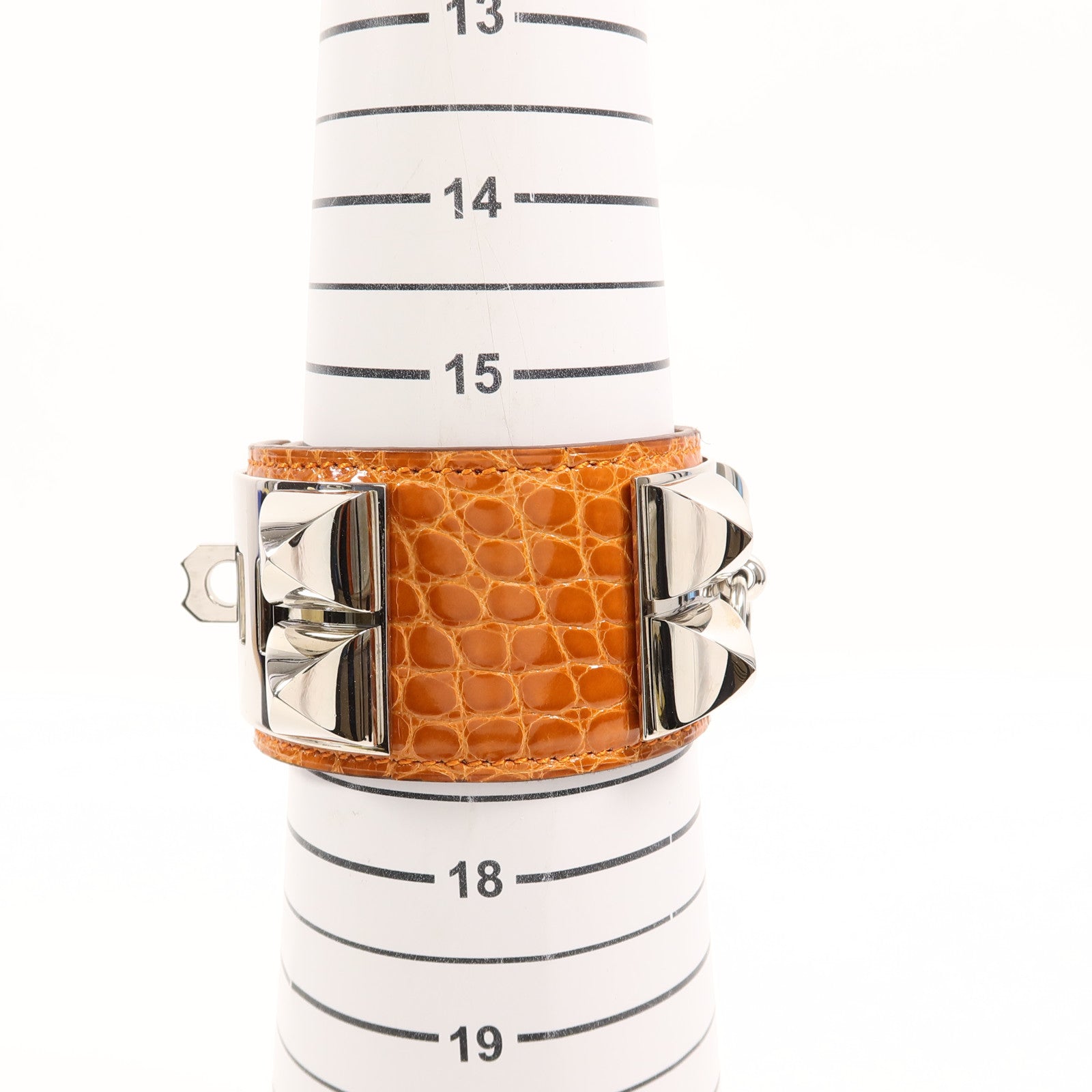 HERMES Alligator皮革Collier De Chien Bracelet手帶Orange