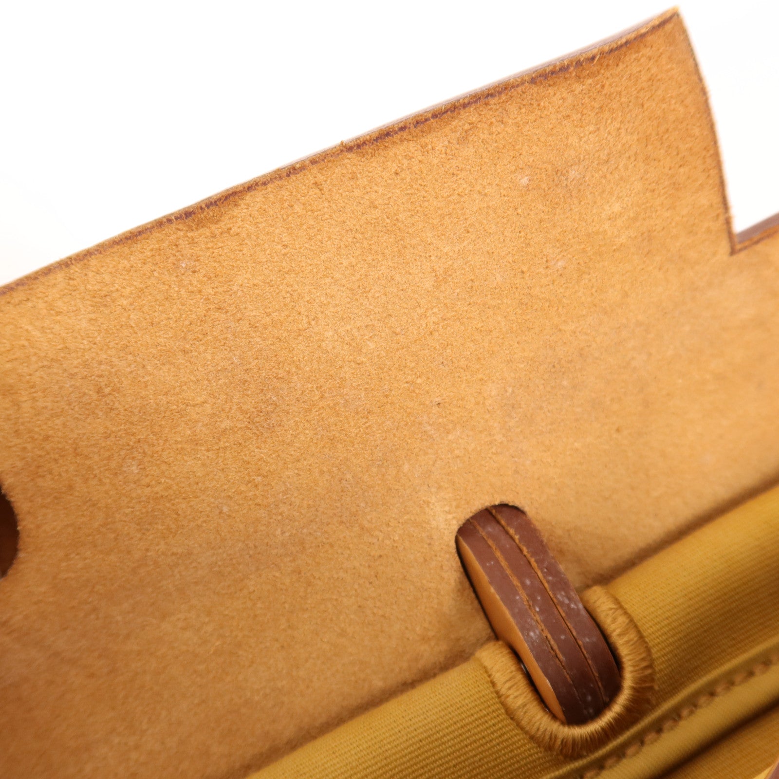 HERMES 帆布/皮革Herbag PM銀扣手挽肩背兩用袋Jaune Ambre