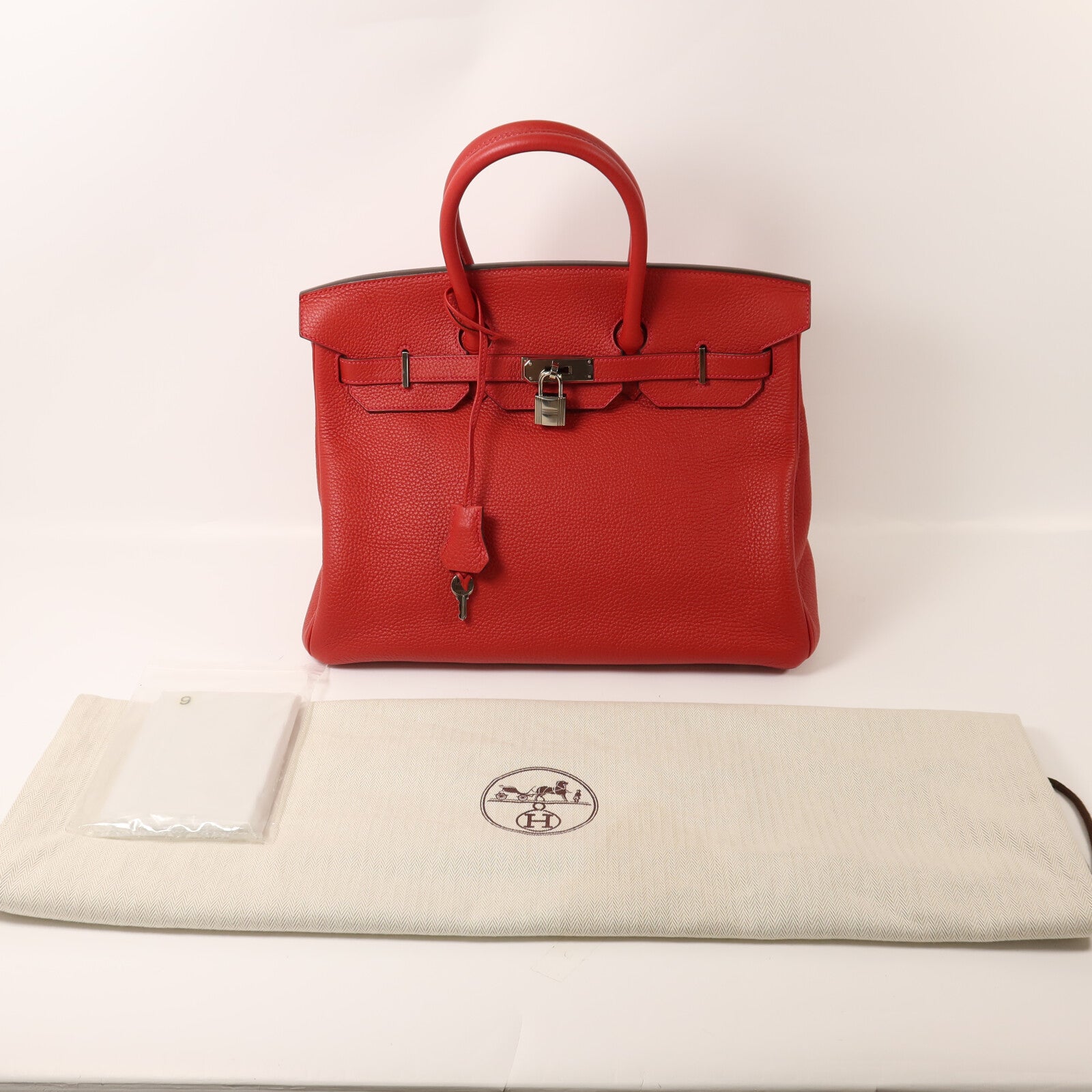 HERMES Clemence皮革Birkin 35手挽袋Rouge Casaque
