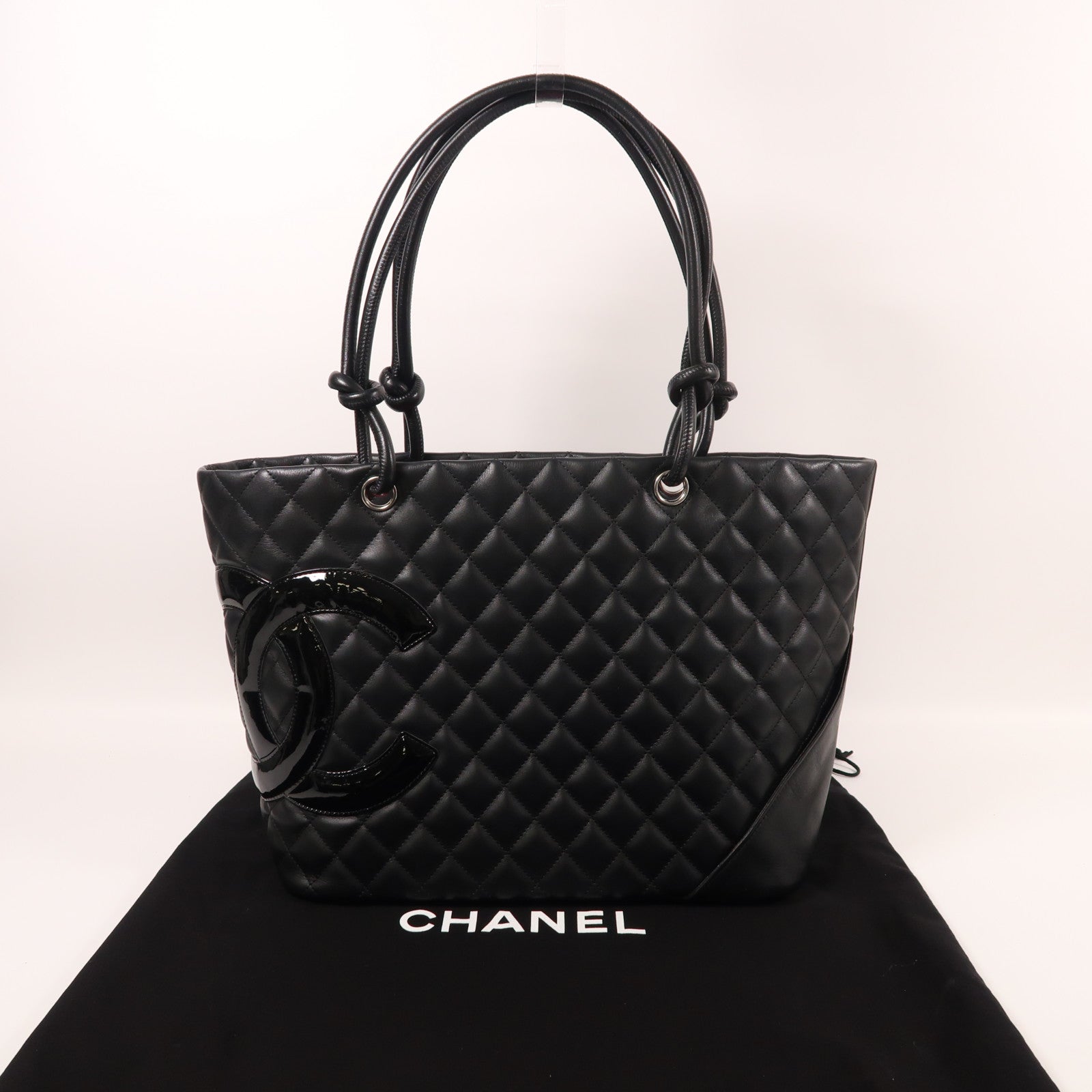 CHANEL 牛皮皮革Cambon Line Tote銀扣肩背袋