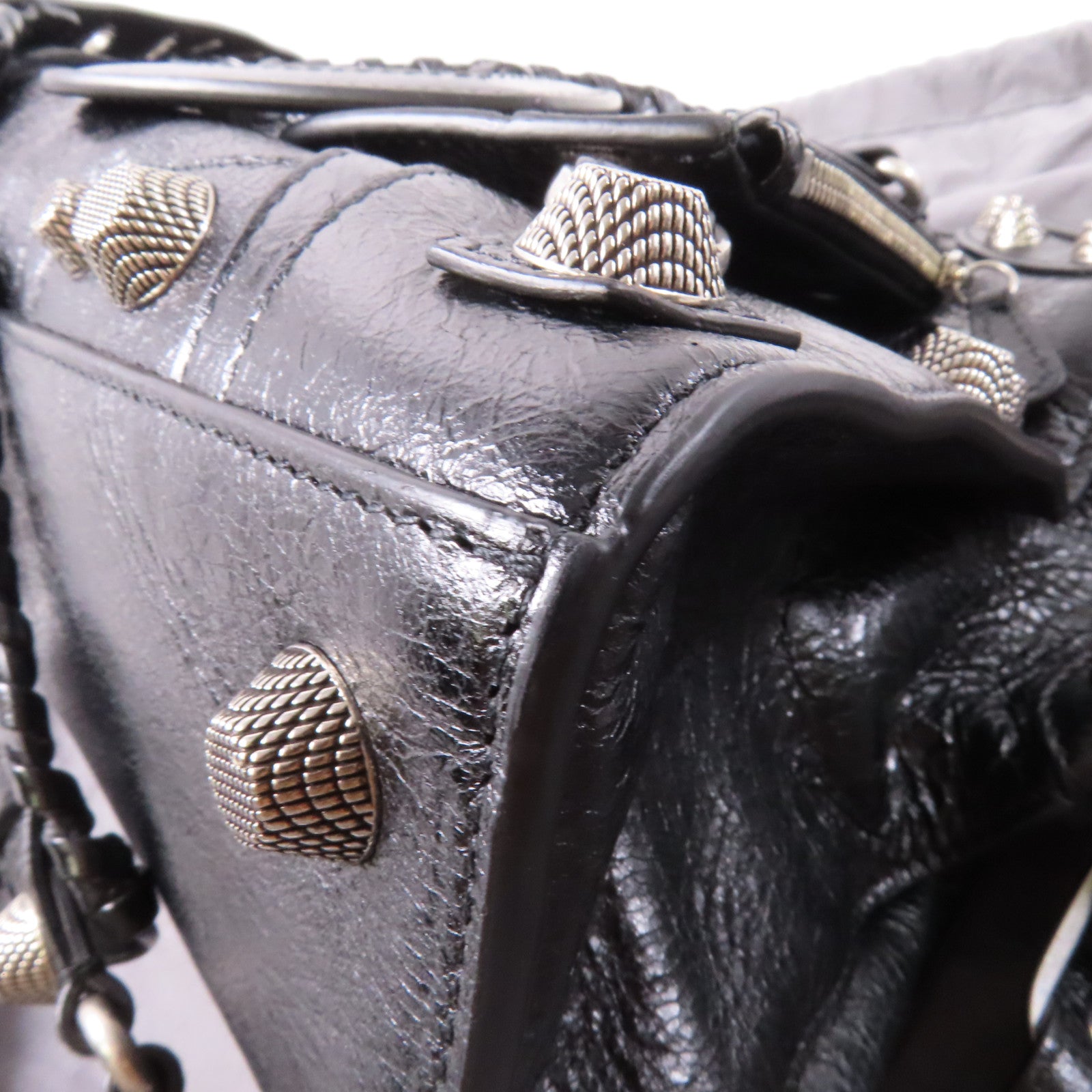 BALENCIAGA 牛皮皮革City銀扣手挽肩背兩用袋黑色
