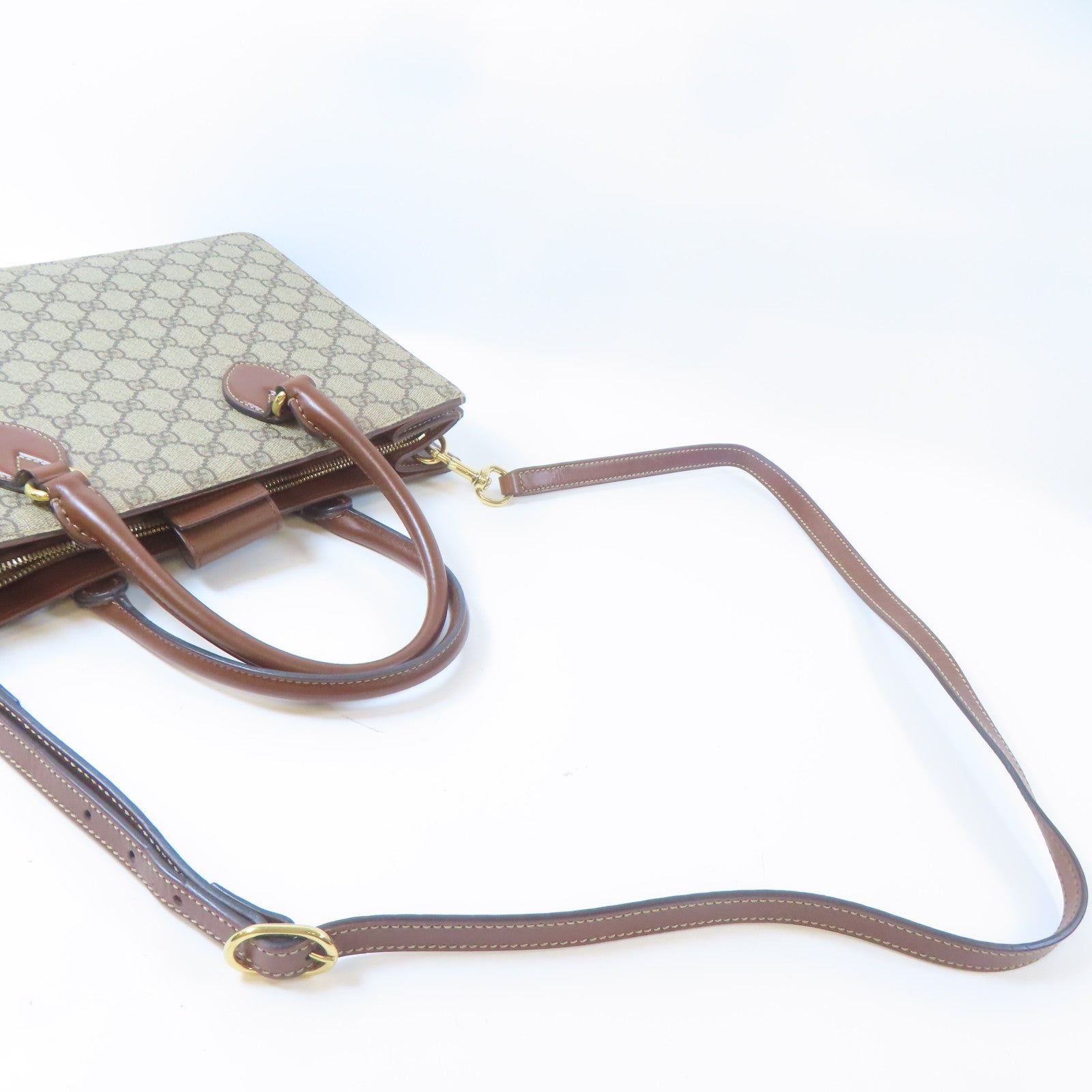 GUCCI 【激減優惠】塗層帆布GG Supreme Handbag金扣手挽肩背兩用袋啡色