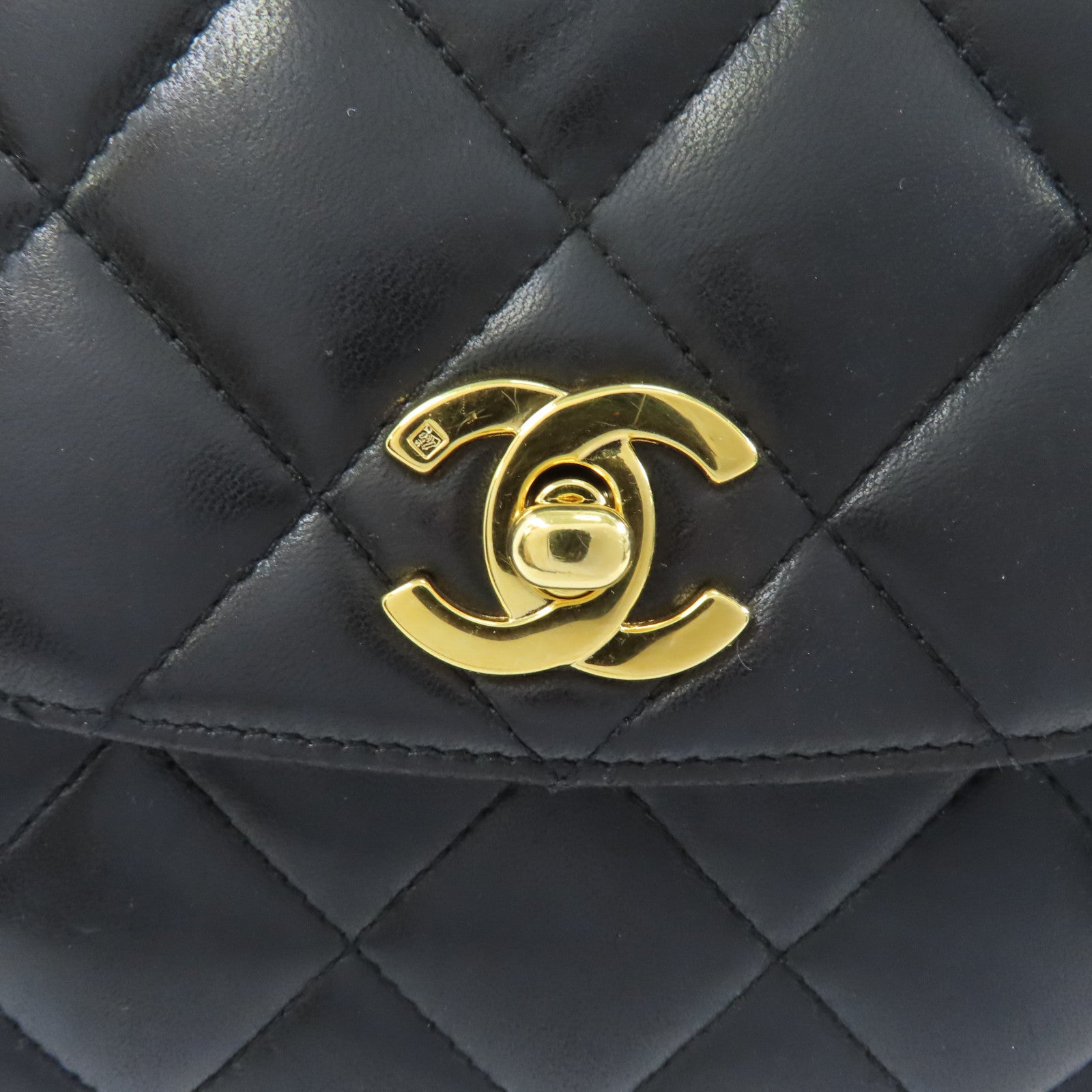 CHANEL 菱格羊皮皮革Vintage Shoulder Bag金扣肩背袋黑色