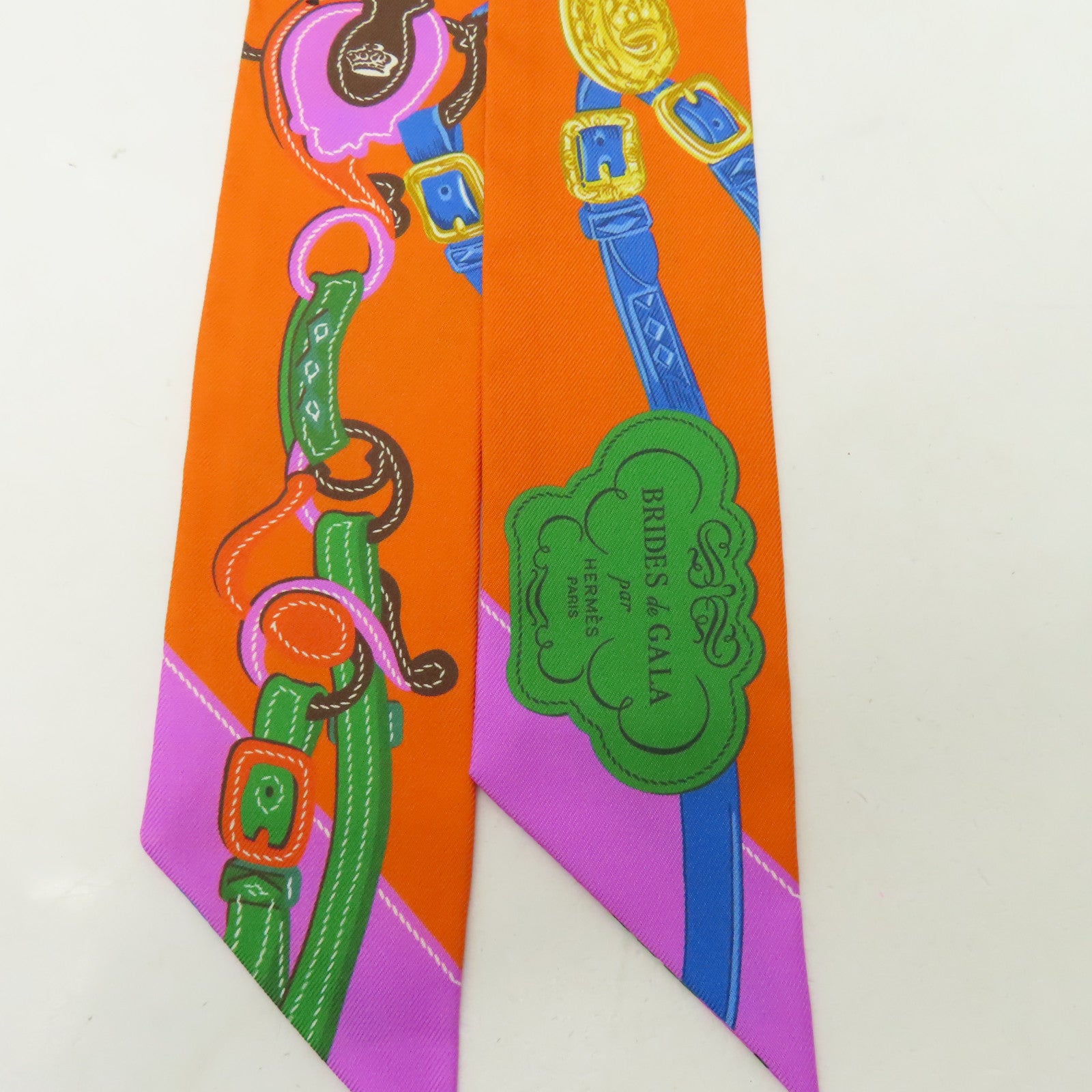 HERMES 【激減優惠】絲質Twilly絲巾橙色/粉紅色/藍色