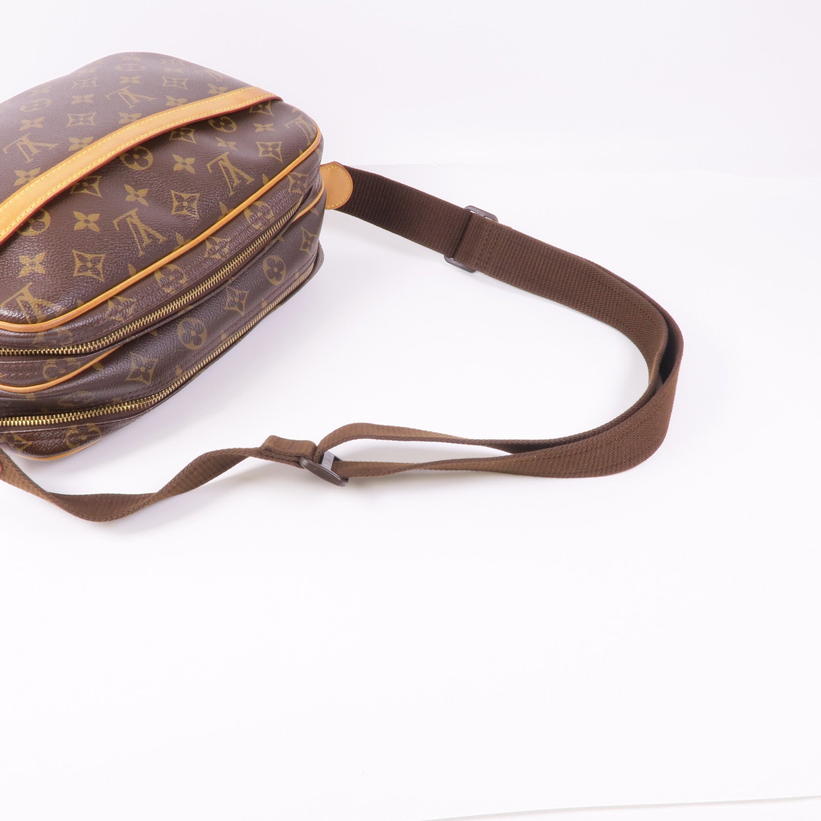 LOUIS VUITTON Monogram Reporter PM金扣肩背袋棕色