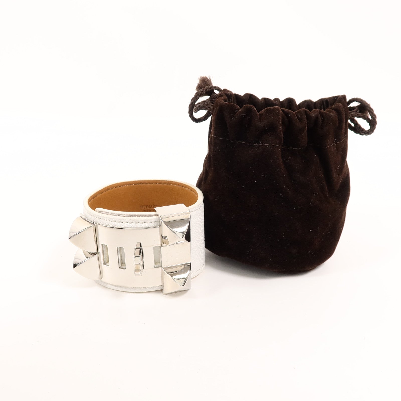 HERMES Epsom皮革Collier De Chien Bracelet手帶Blanc